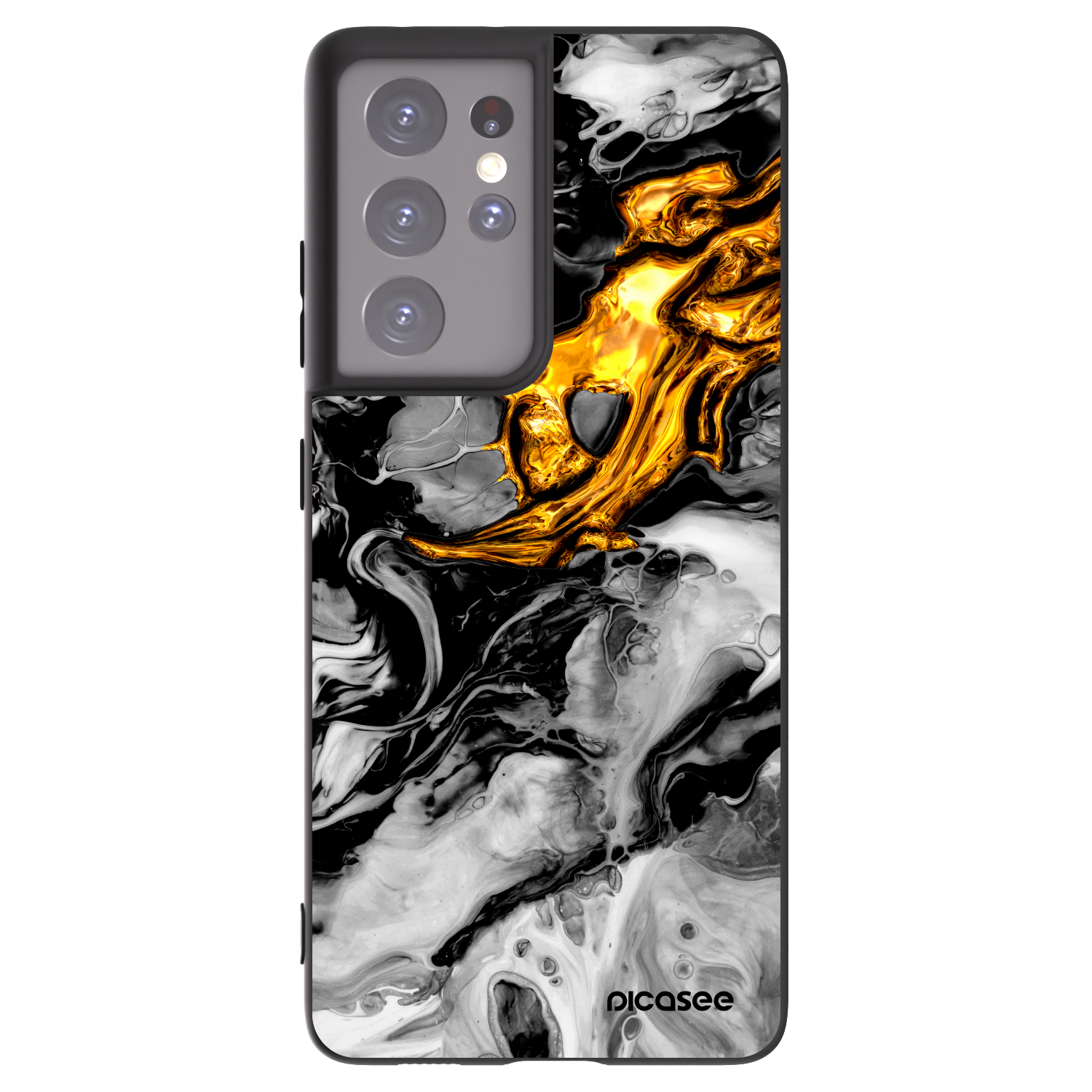 Picasee silikonowe czarne etui na Samsung Galaxy S21 Ultra 5G G998B - Black Gold 2
