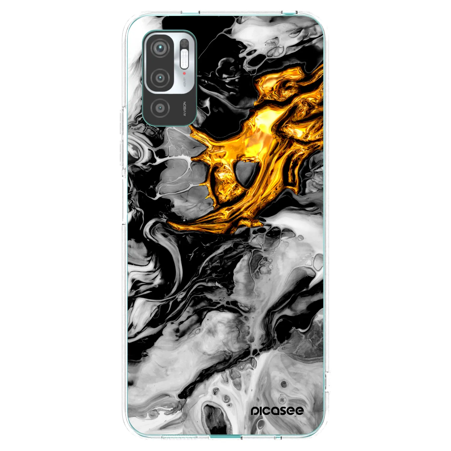 Picasee silikonowe przeźroczyste etui na Xiaomi Redmi Note 10 5G - Black Gold 2