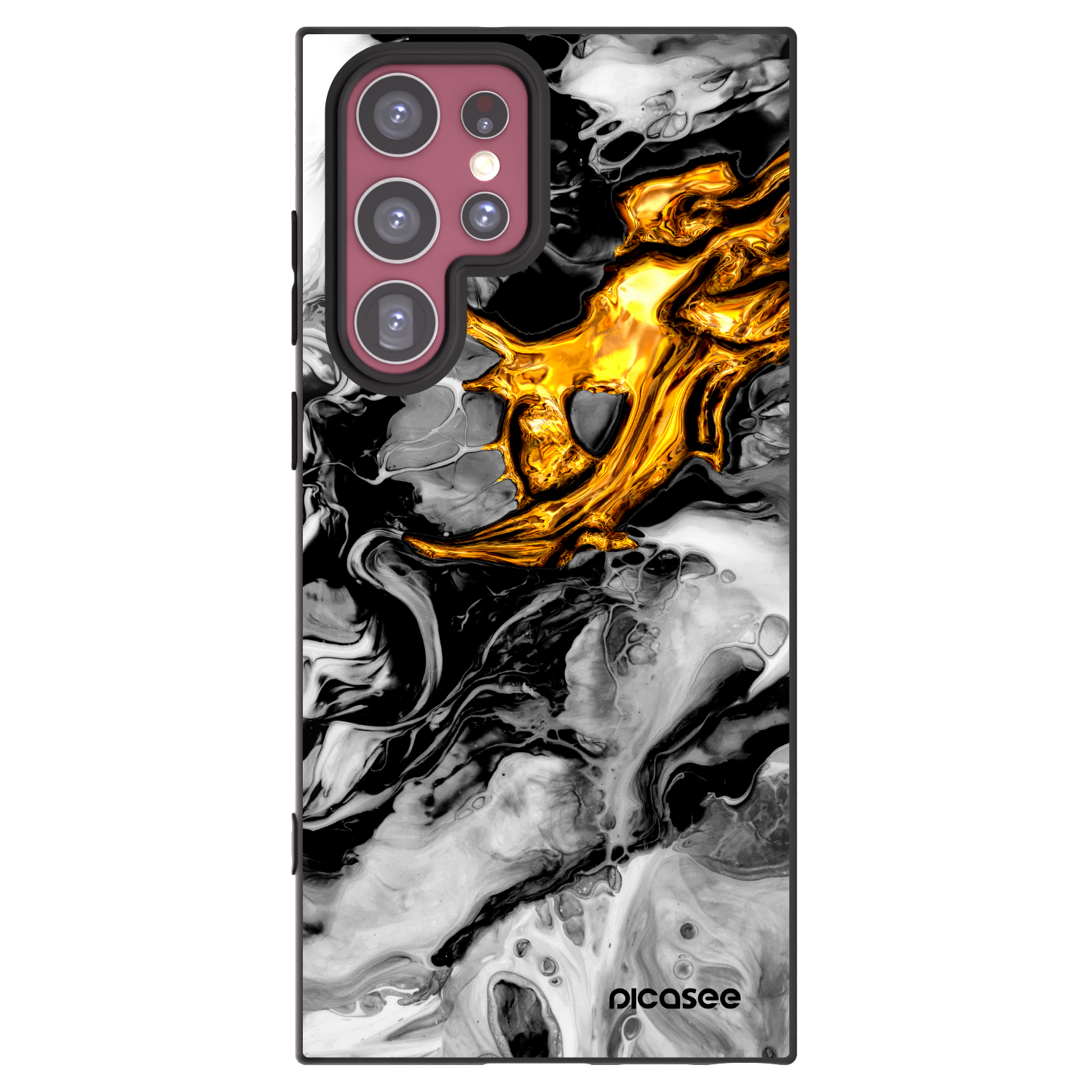Picasee silikonowe czarne etui na Samsung Galaxy S22 Ultra 5G - Black Gold 2