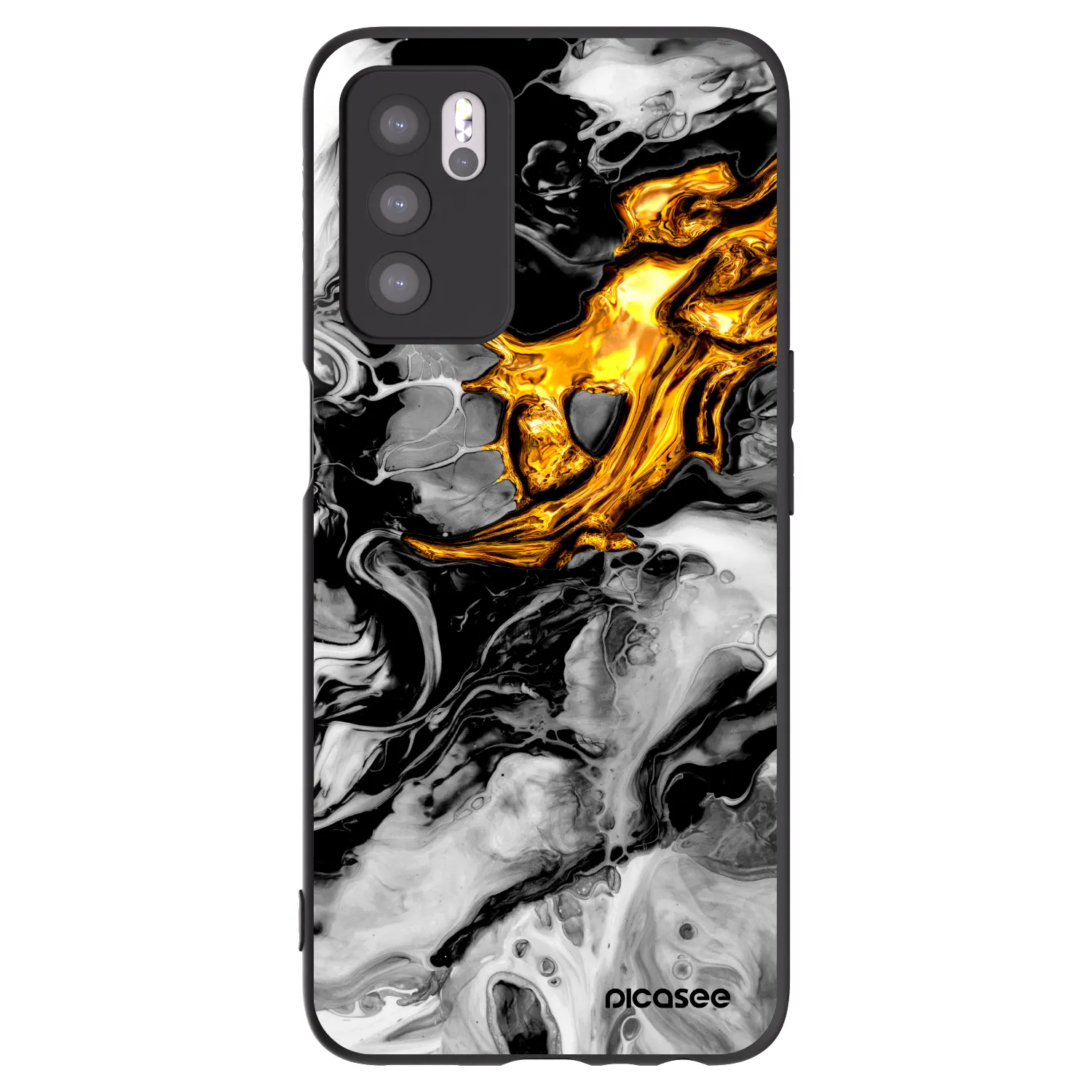 Picasee silikonowe czarne etui na OPPO A16s - Black Gold 2