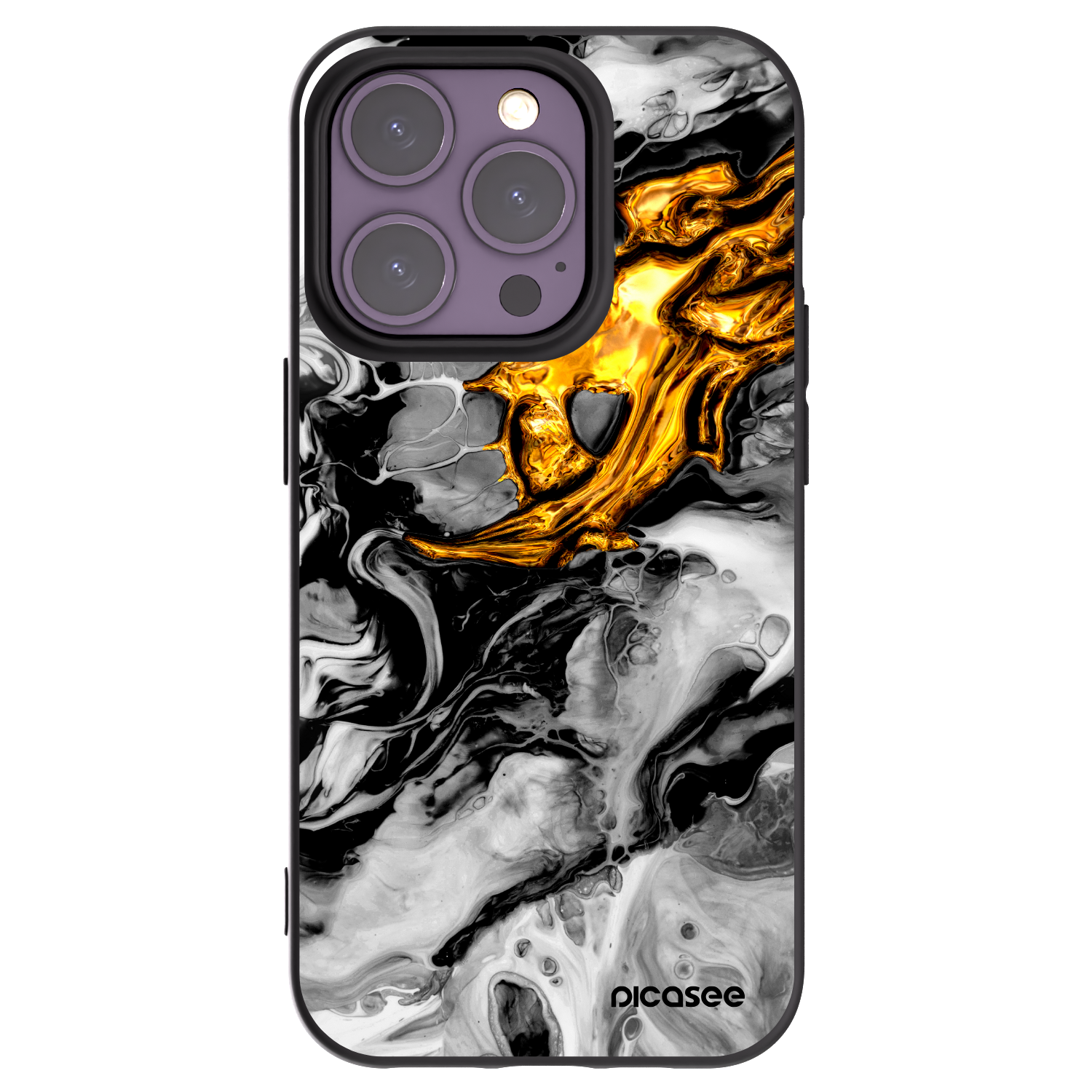 Picasee silikonowe czarne etui na Apple iPhone 14 Pro - Black Gold 2