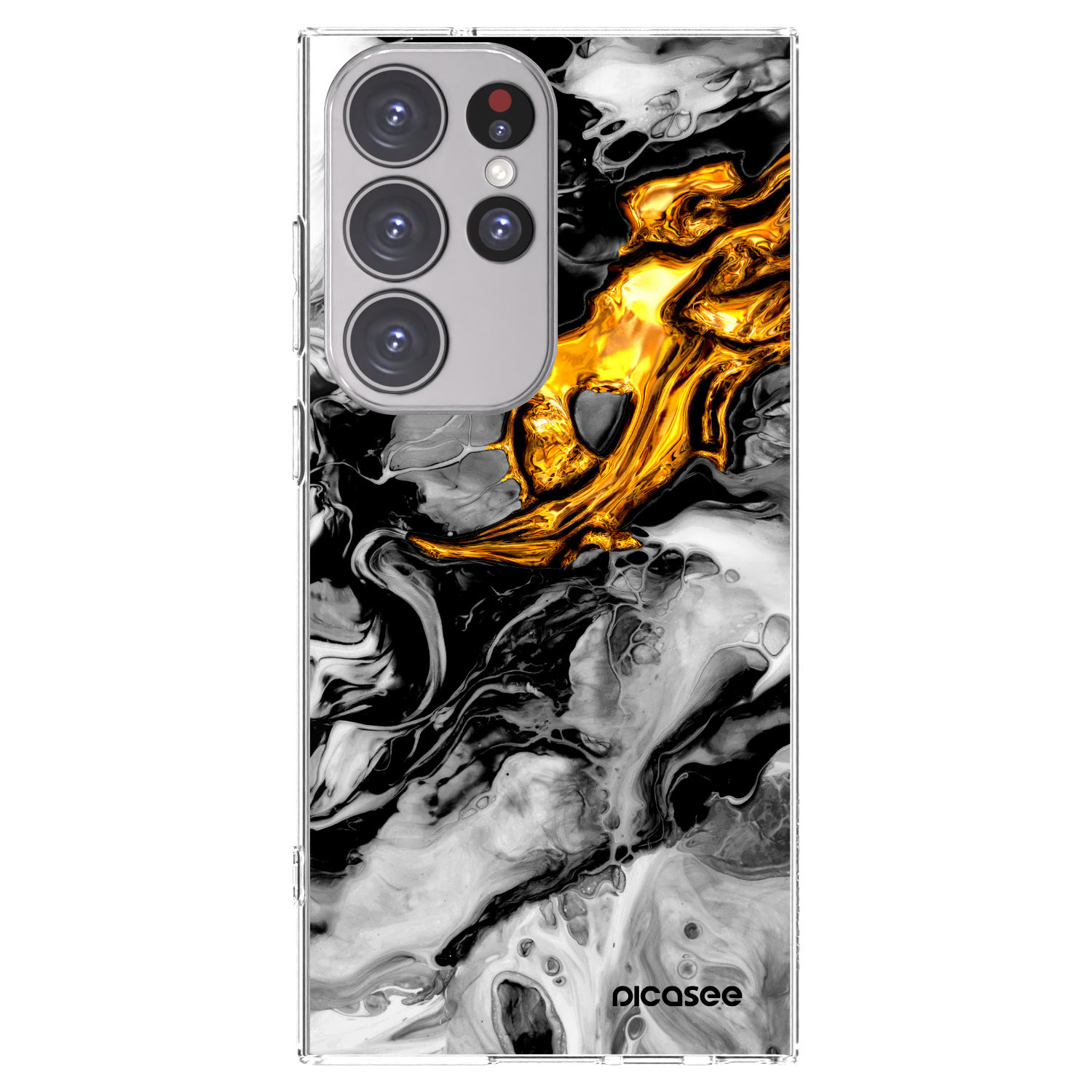 Picasee silikonowe przeźroczyste etui na Samsung Galaxy S23 Ultra 5G - Black Gold 2