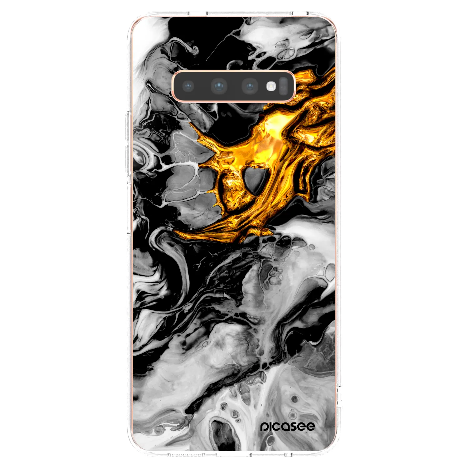 Picasee silikonowe przeźroczyste etui na Samsung Galaxy S10 Plus G975 - Black Gold 2