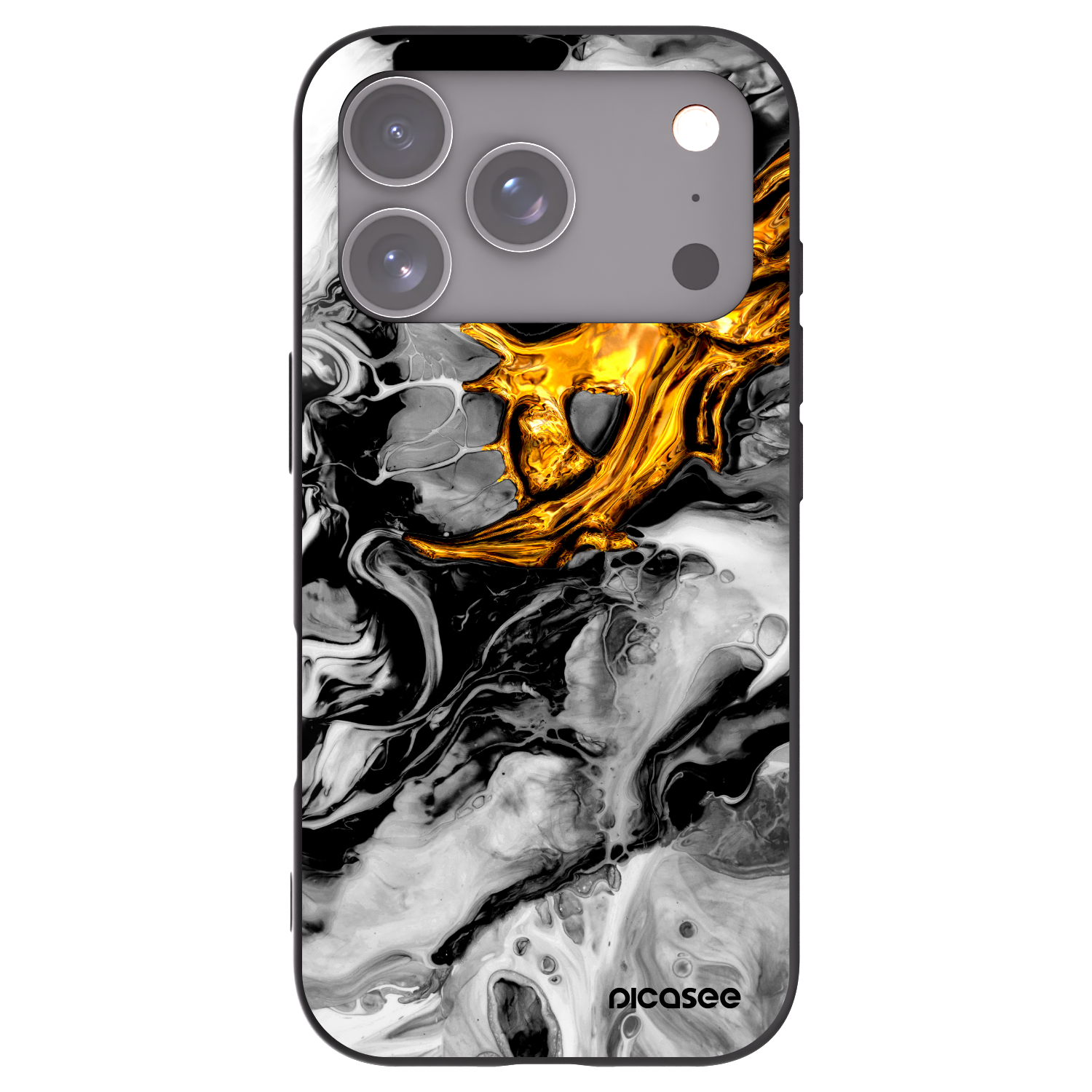 Picasee silikonowe czarne etui na Apple iPhone 17 Pro - Black Gold 2