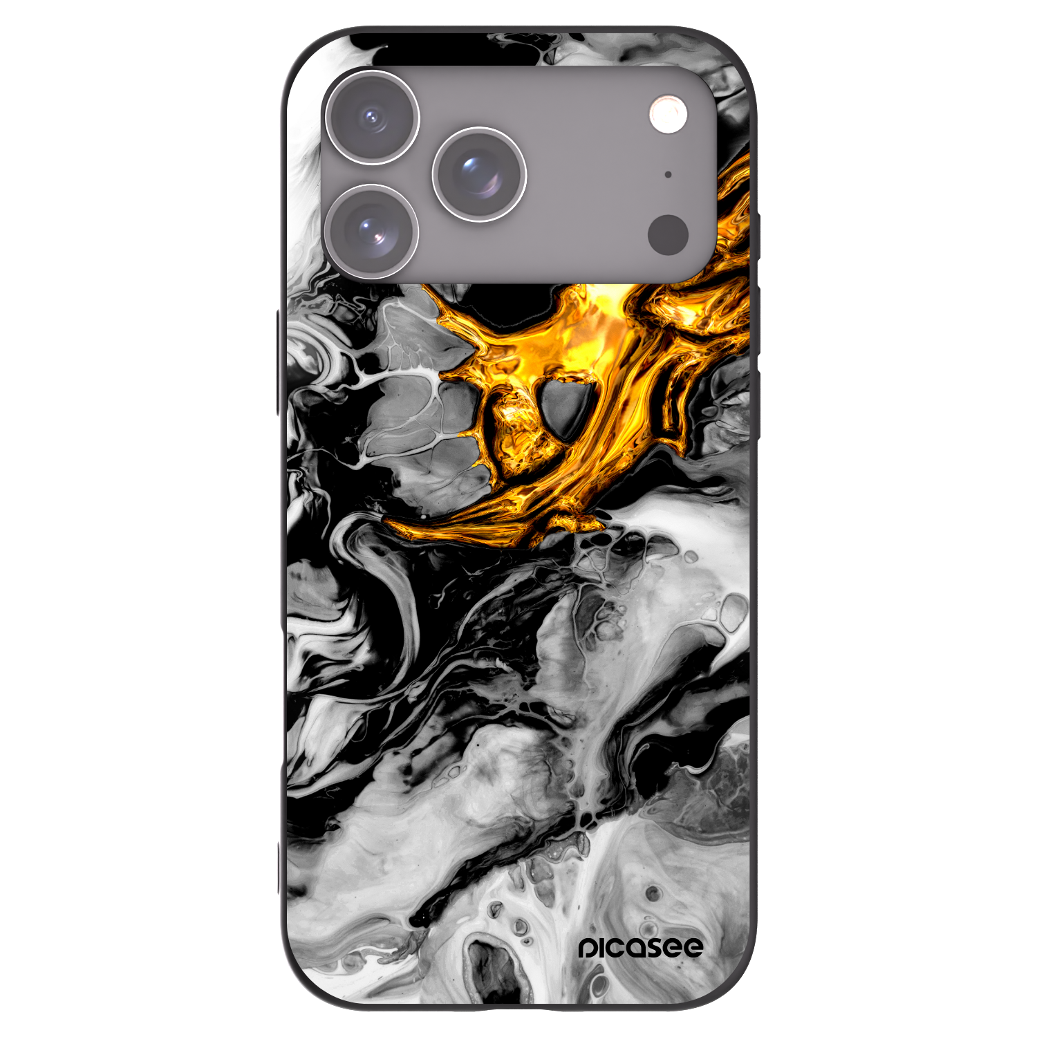 Picasee silikonowe czarne etui na Apple iPhone 17 Pro Max - Black Gold 2