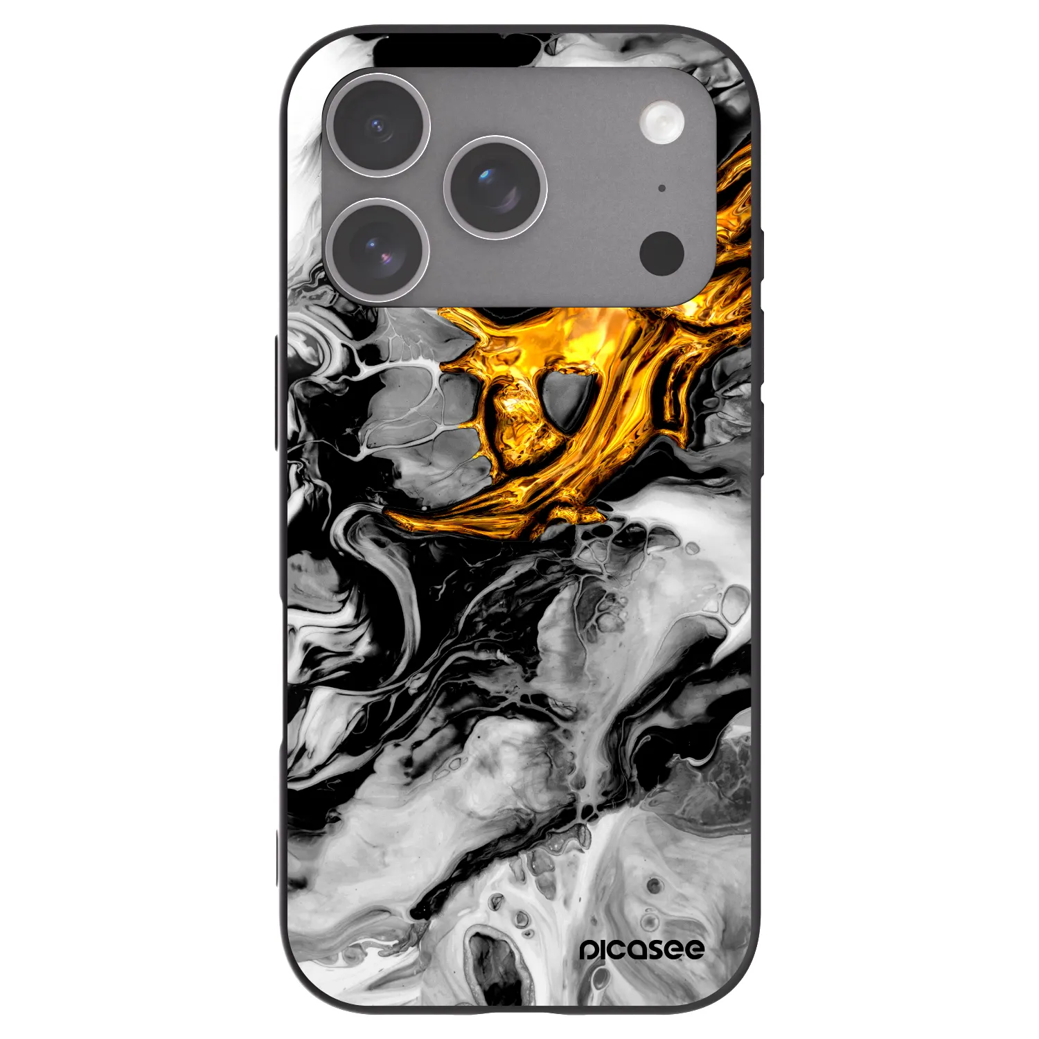 Picasee silikonowe czarne etui na Apple iPhone 18 Pro - Black Gold 2