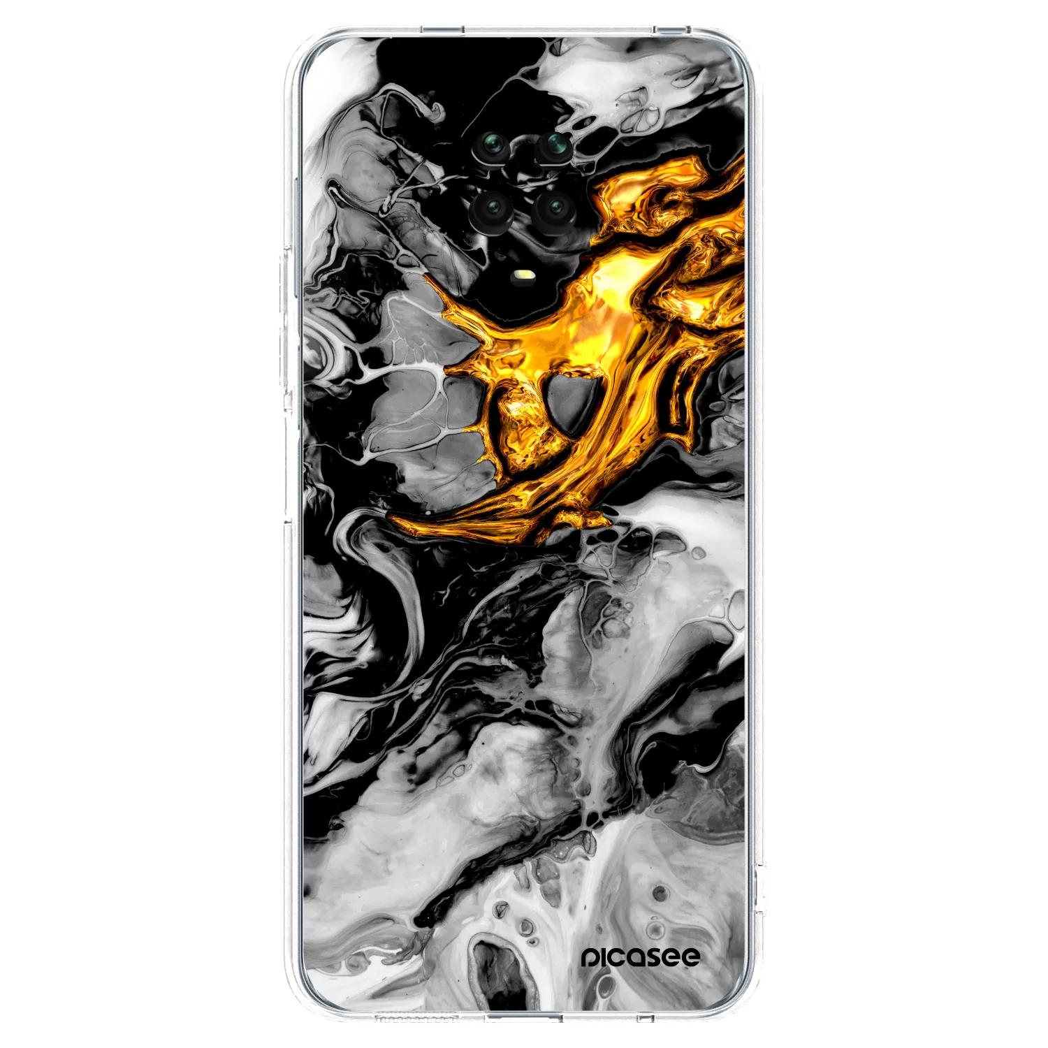 Picasee silikonowe przeźroczyste etui na Xiaomi Redmi Note 9 Pro - Black Gold 2