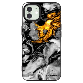 Picasee silikonowe czarne etui na Apple iPhone 12 - Black Gold 2