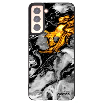 Picasee silikonowe czarne etui na Samsung Galaxy S21 5G G991B - Black Gold 2