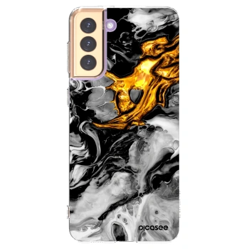 Picasee silikonowe przeźroczyste etui na Samsung Galaxy S21+ 5G G996F - Black Gold 2