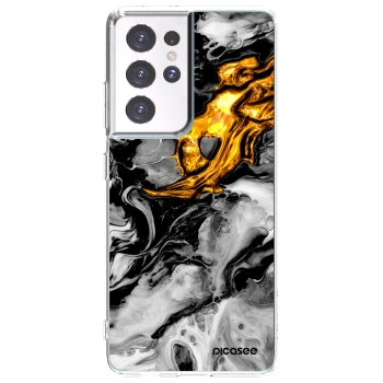 Picasee silikonowe przeźroczyste etui na Samsung Galaxy S21 Ultra 5G G998B - Black Gold 2
