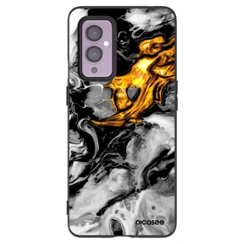 Picasee silikonowe czarne etui na OnePlus 9 - Black Gold 2