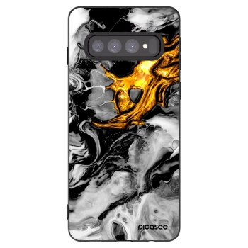 Picasee silikonowe czarne etui na Samsung Galaxy S10 G973 - Black Gold 2
