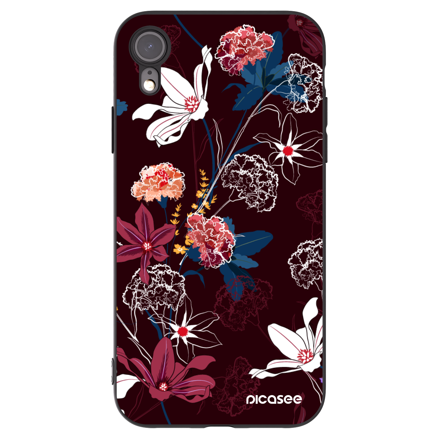 Picasee silikonowe czarne etui na Apple iPhone XR - Dark Meadow