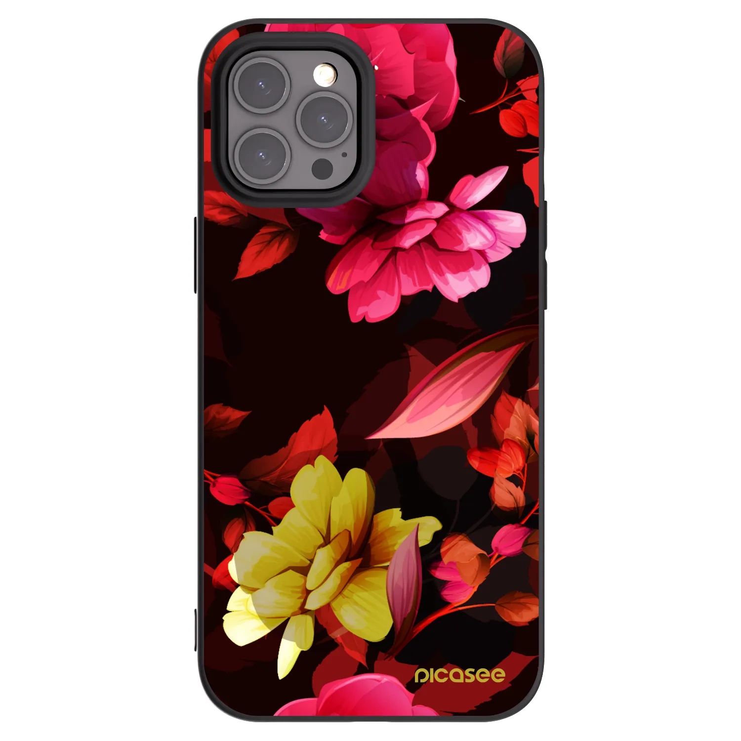 Picasee silikonowe czarne etui na Apple iPhone 12 Pro Max - Dark Peonny