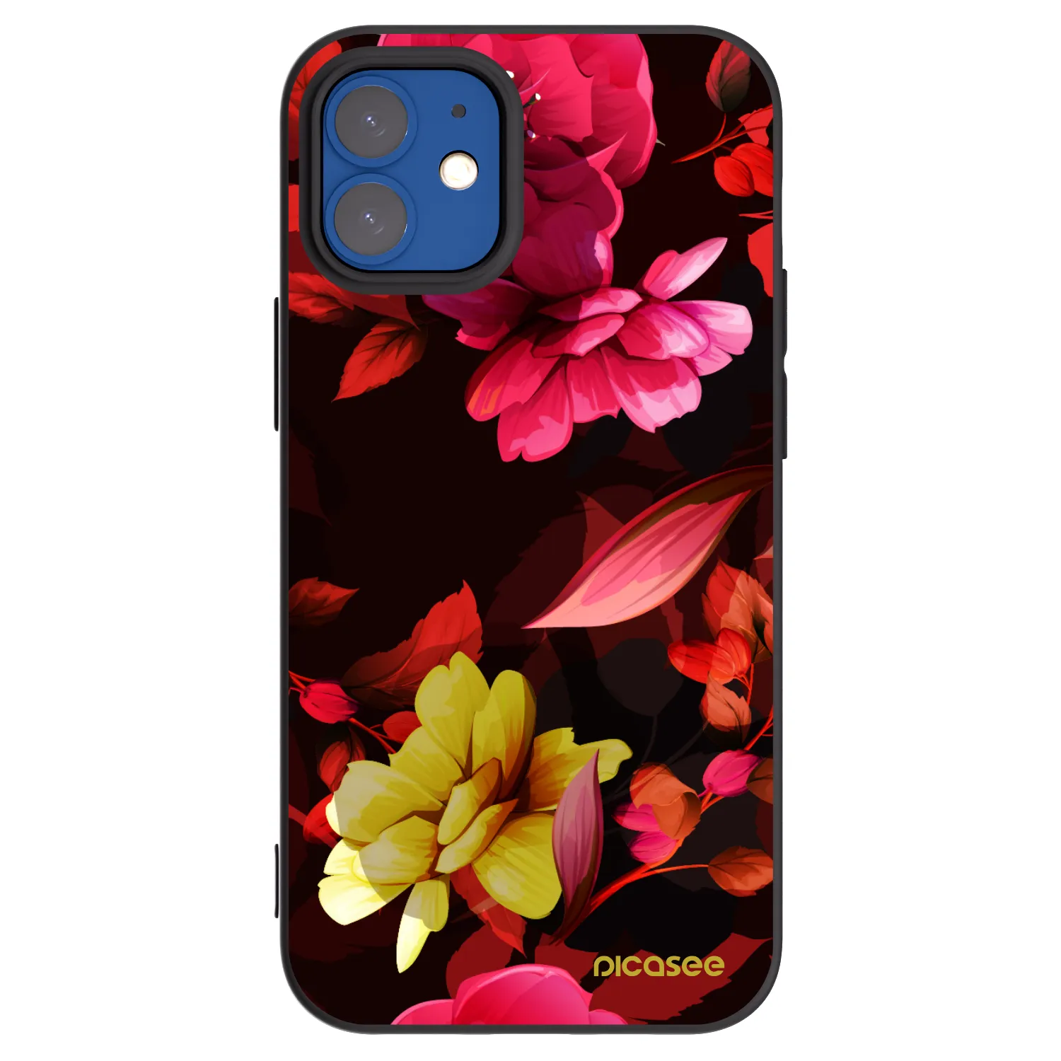 Picasee silikonowe czarne etui na Apple iPhone 12 mini - Dark Peonny