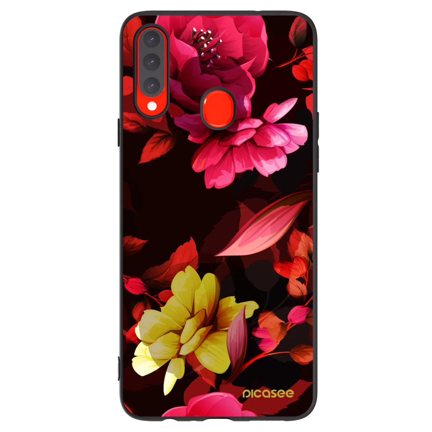 Picasee silikonowe czarne etui na Samsung Galaxy A20s - Dark Peonny