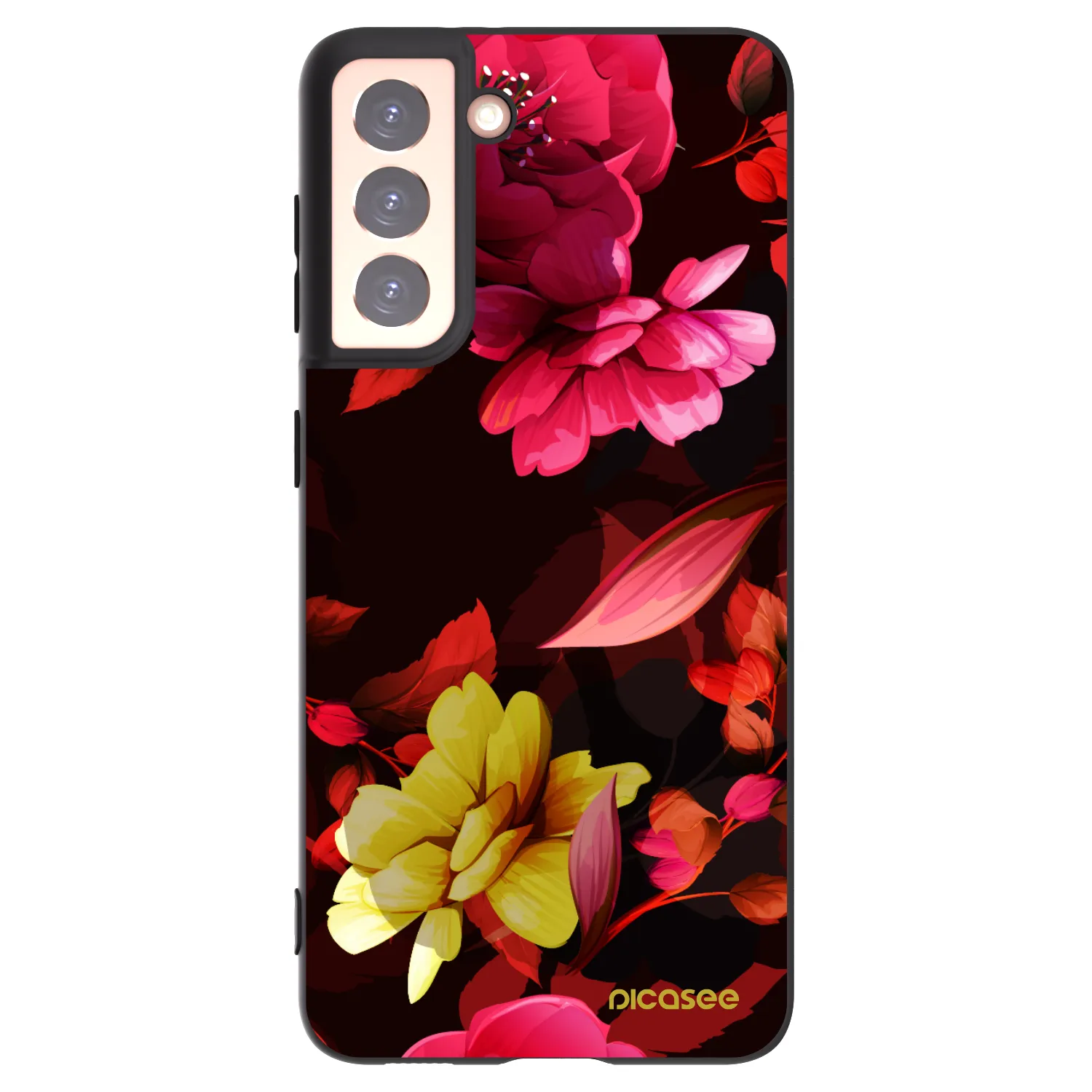 Picasee silikonowe czarne etui na Samsung Galaxy S21 5G G991B - Dark Peonny