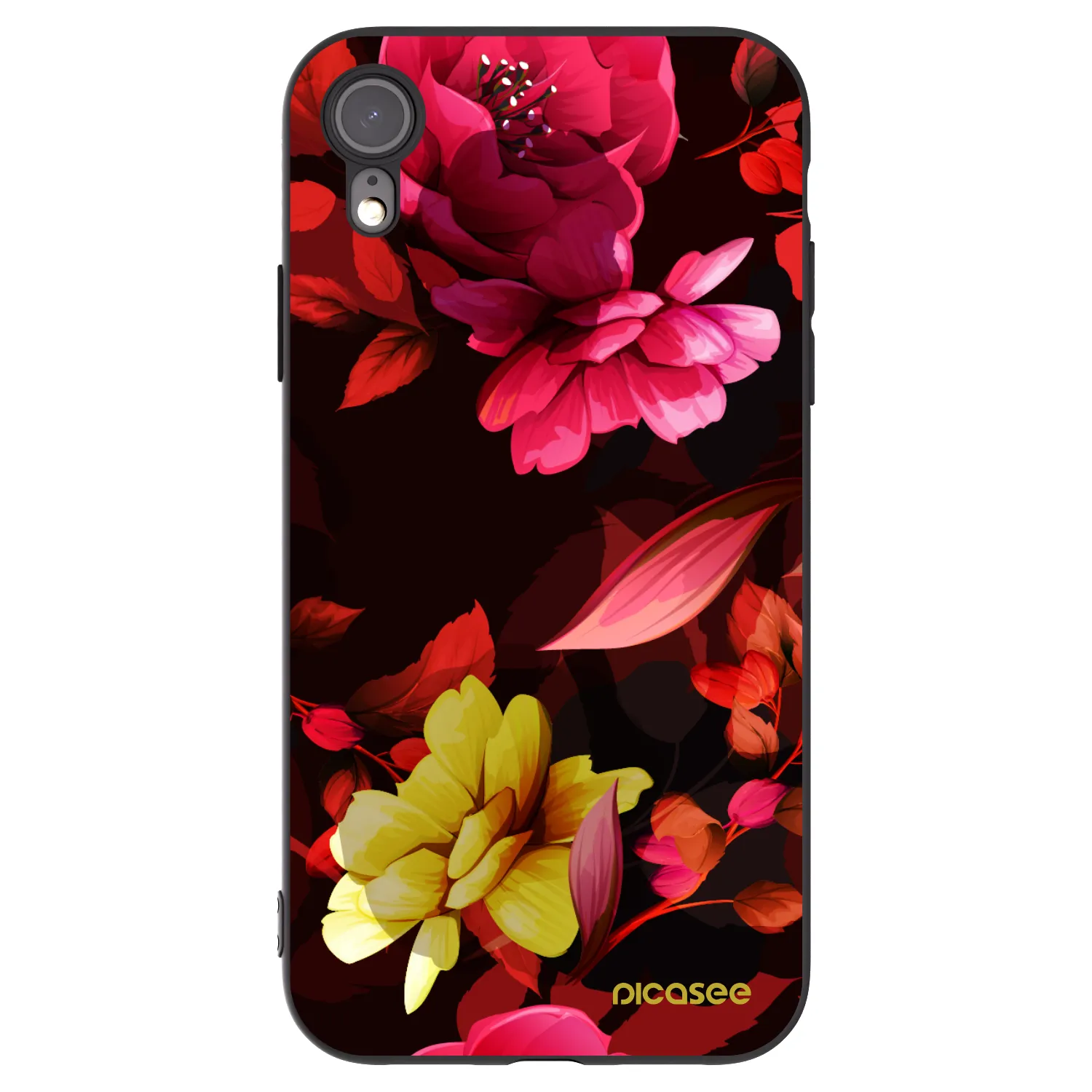 Picasee silikonowe czarne etui na Apple iPhone XR - Dark Peonny