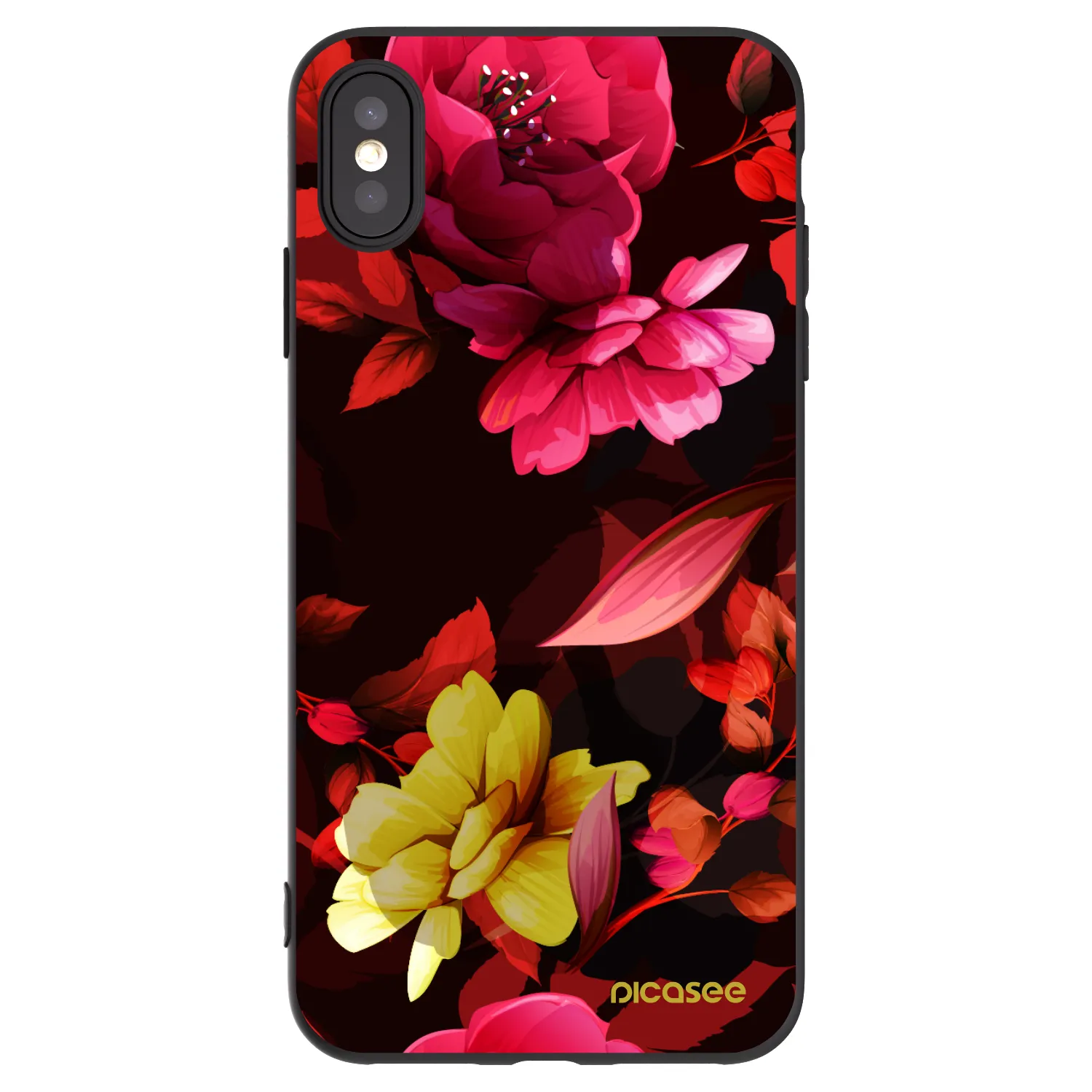 Picasee silikonowe czarne etui na Apple iPhone XS Max - Dark Peonny