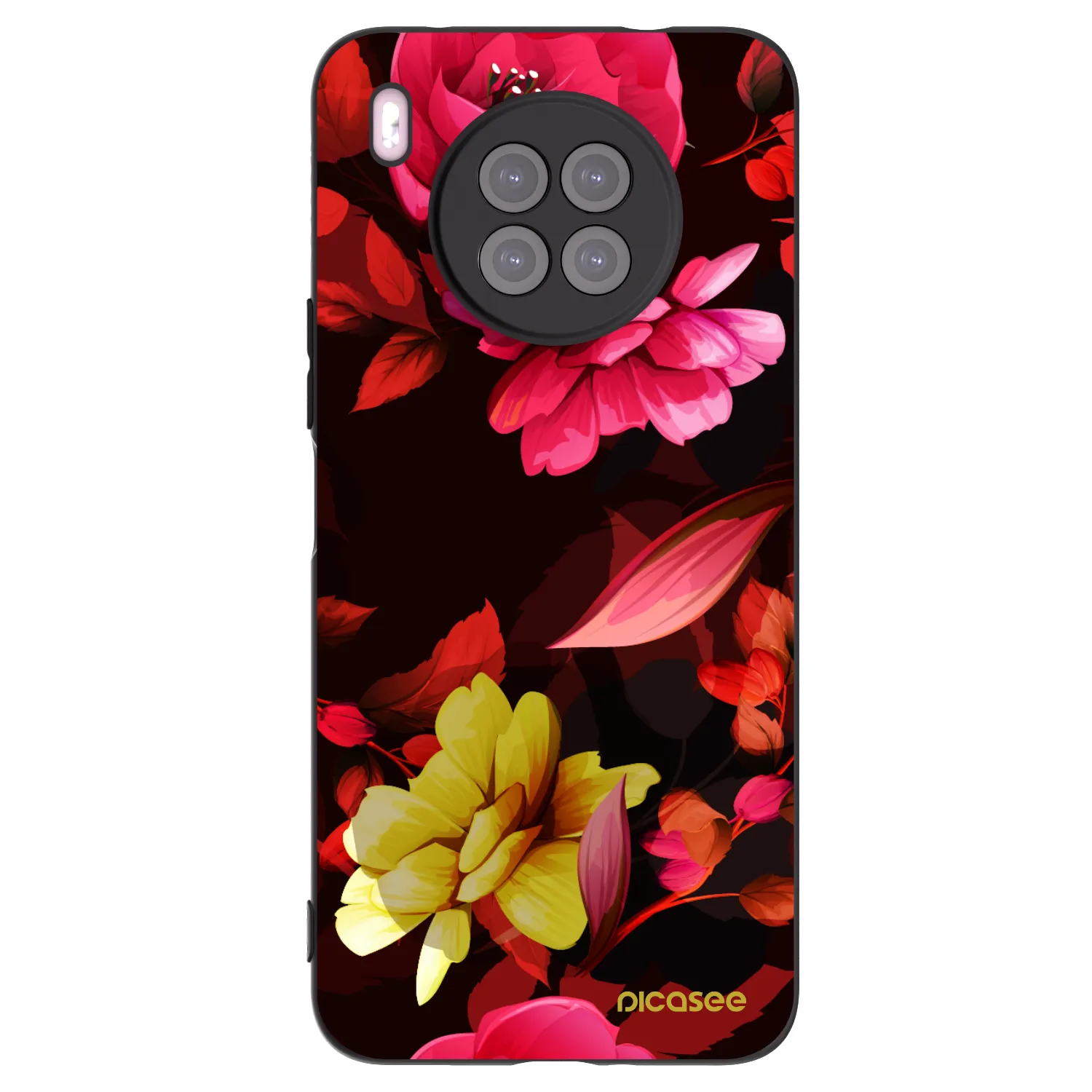 Picasee silikonowe czarne etui na Huawei Nova 8i - Dark Peonny