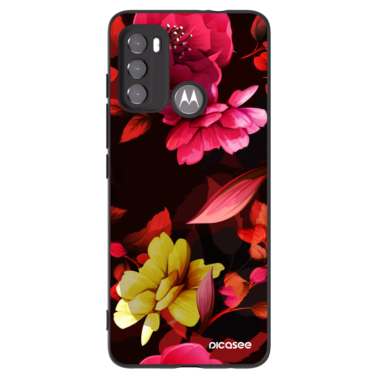 Picasee silikonowe czarne etui na Motorola Moto G60 - Dark Peonny