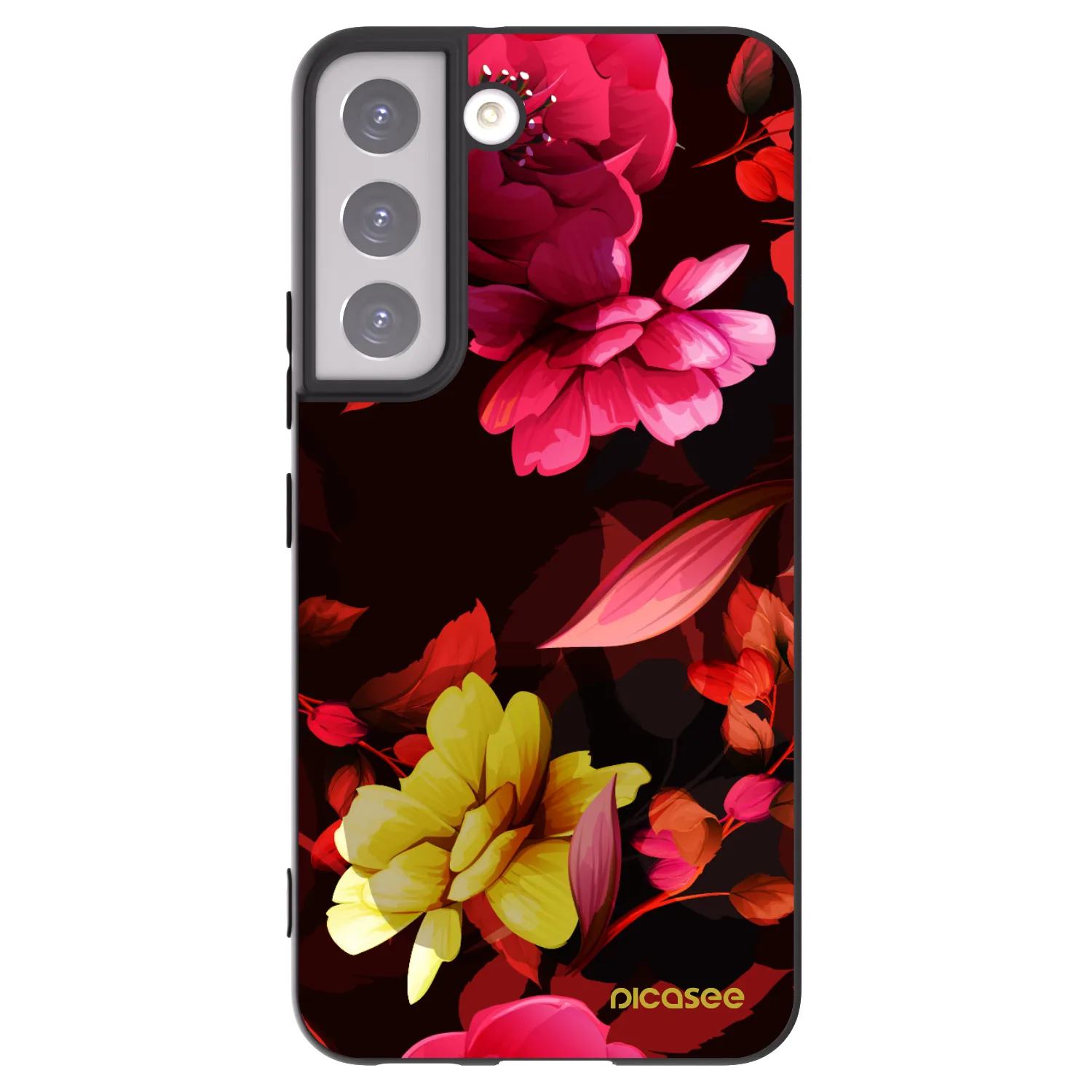 Picasee silikonowe czarne etui na Samsung Galaxy S22 5G - Dark Peonny