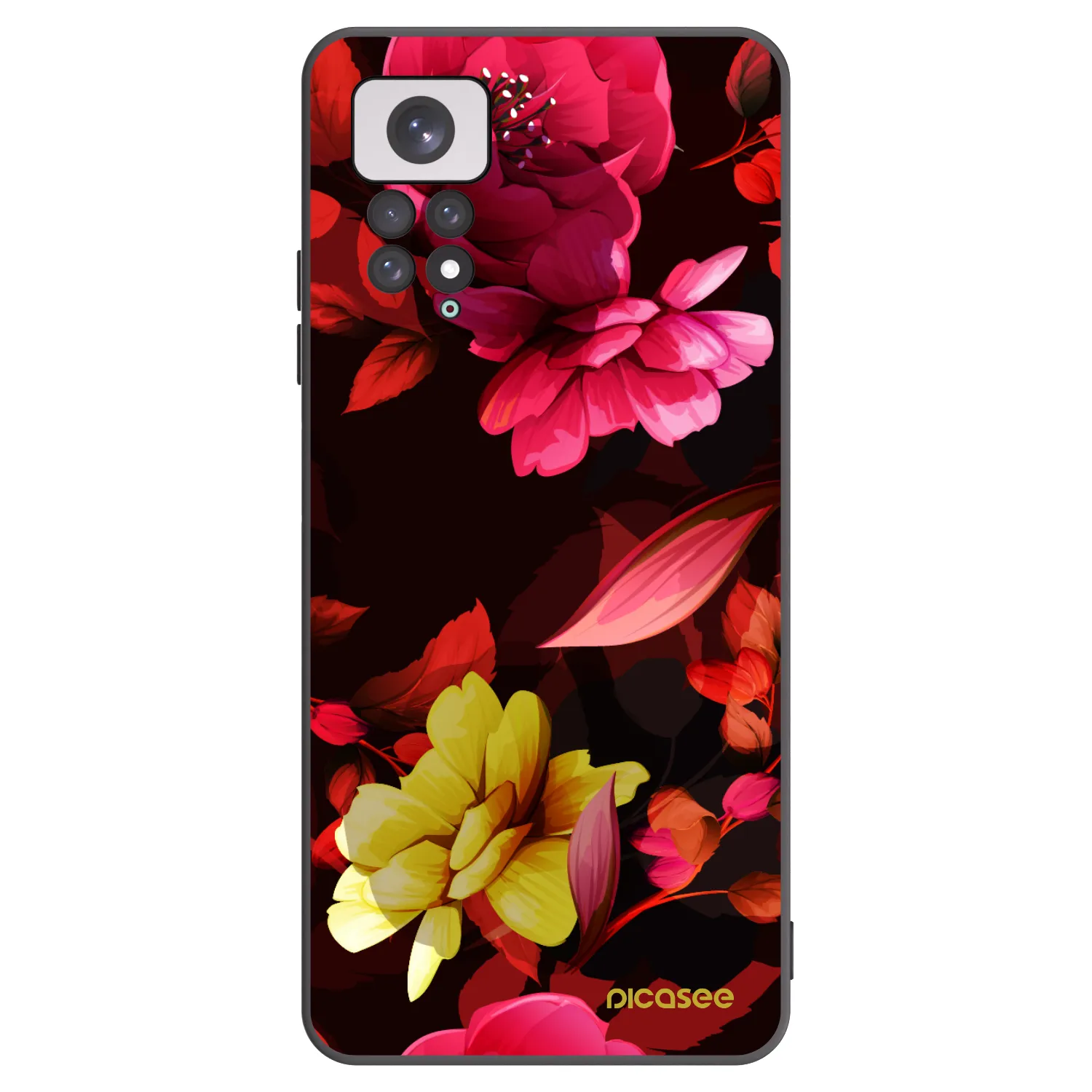 Picasee silikonowe czarne etui na Xiaomi Redmi Note 11 - Dark Peonny