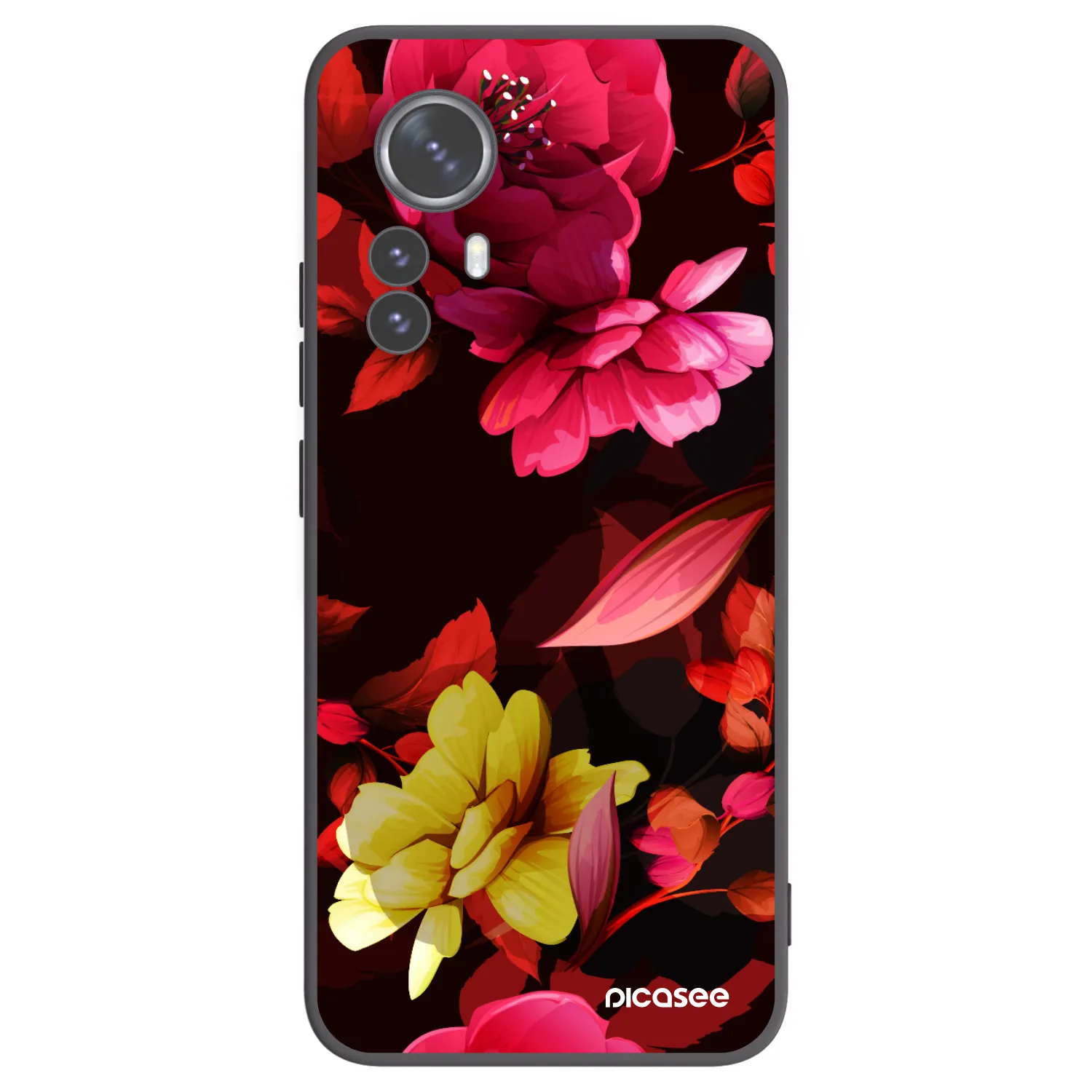 Picasee silikonowe czarne etui na Xiaomi 12 Pro - Dark Peonny