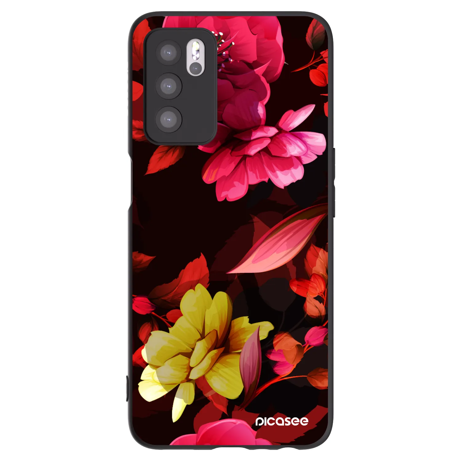 Picasee silikonowe czarne etui na OPPO A16s - Dark Peonny