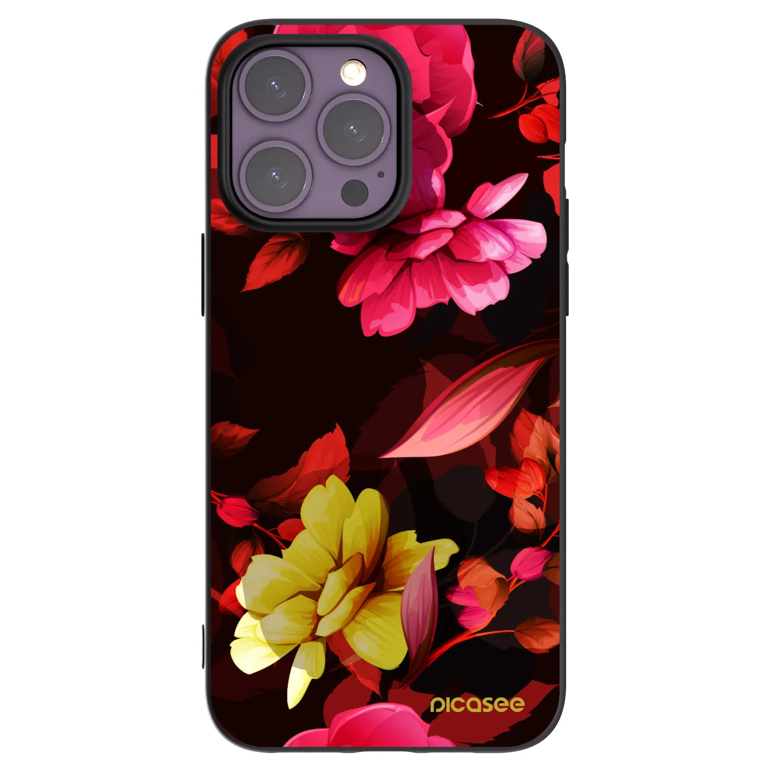 Picasee silikonowe czarne etui na Apple iPhone 14 Pro Max - Dark Peonny