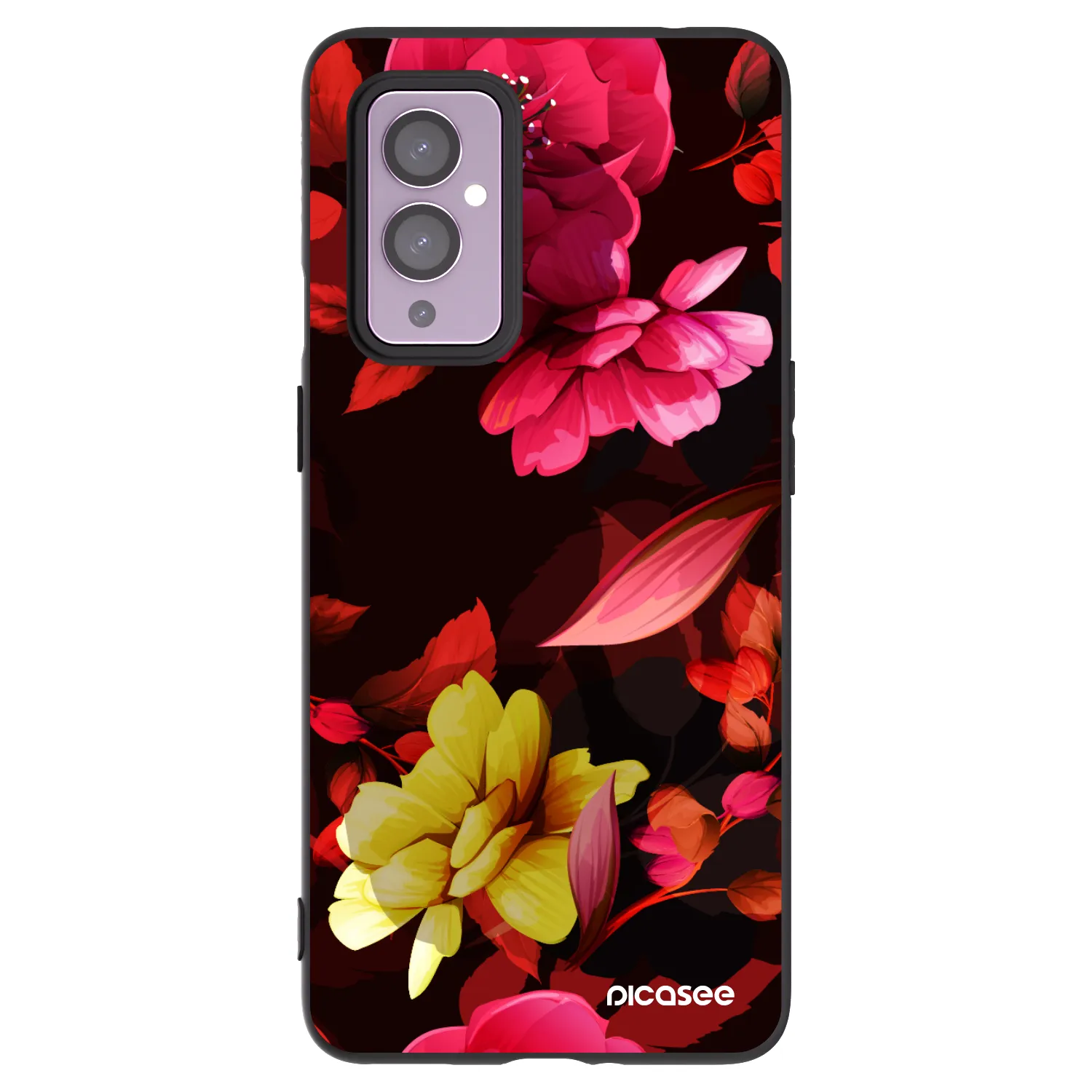 Picasee silikonowe czarne etui na OnePlus 9 - Dark Peonny