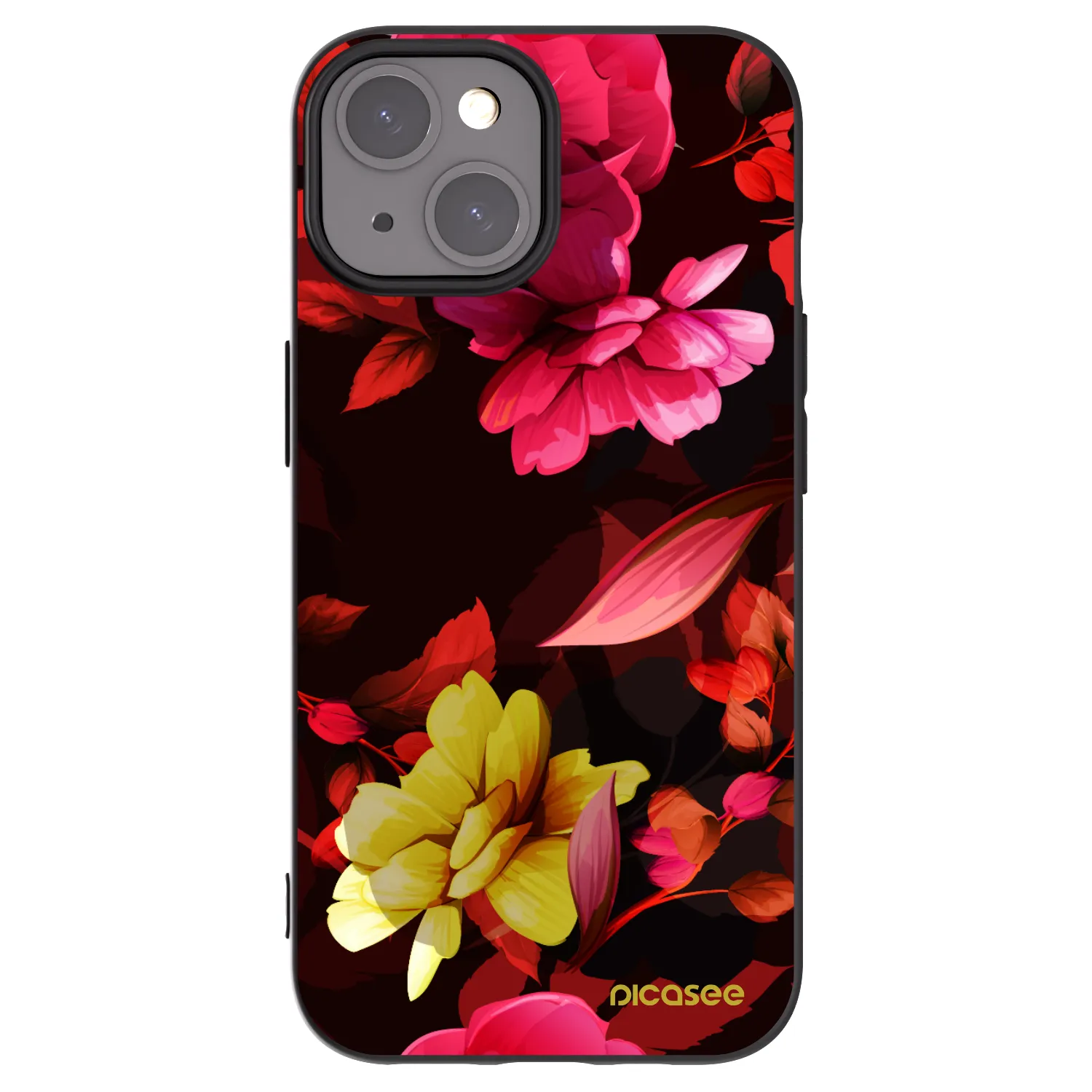 Picasee silikonowe czarne etui na Apple iPhone 15 - Dark Peonny