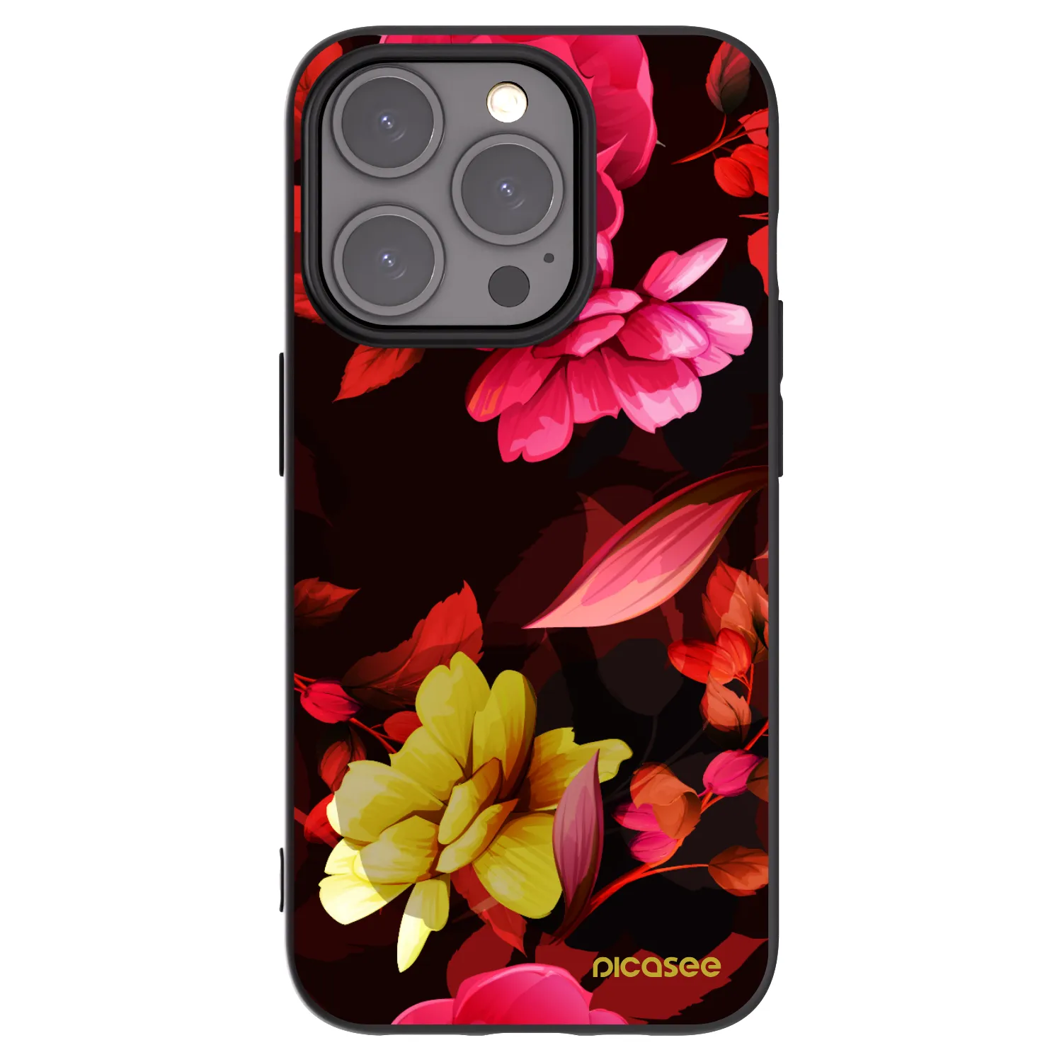 Picasee silikonowe czarne etui na Apple iPhone 15 Pro - Dark Peonny