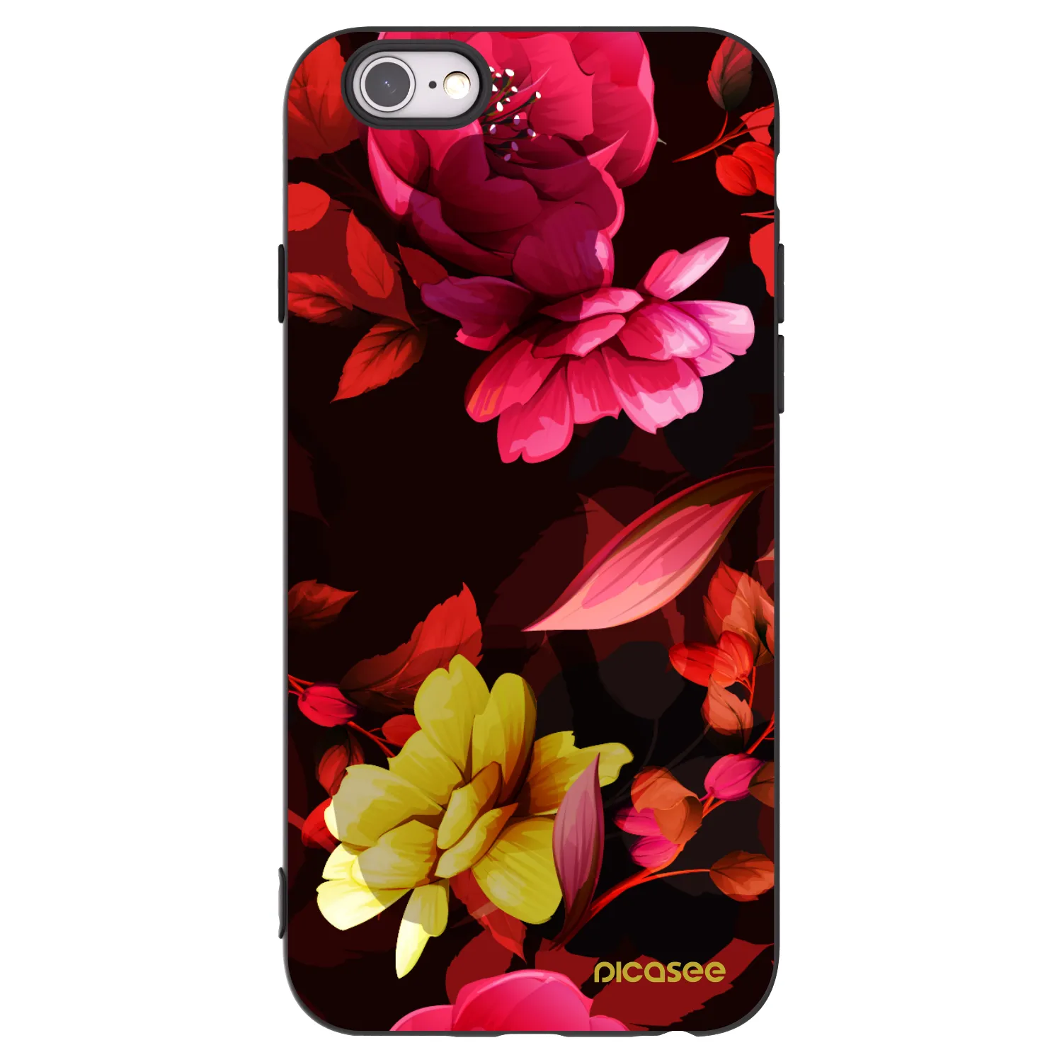 Picasee silikonowe czarne etui na Apple iPhone 6/6S - Dark Peonny