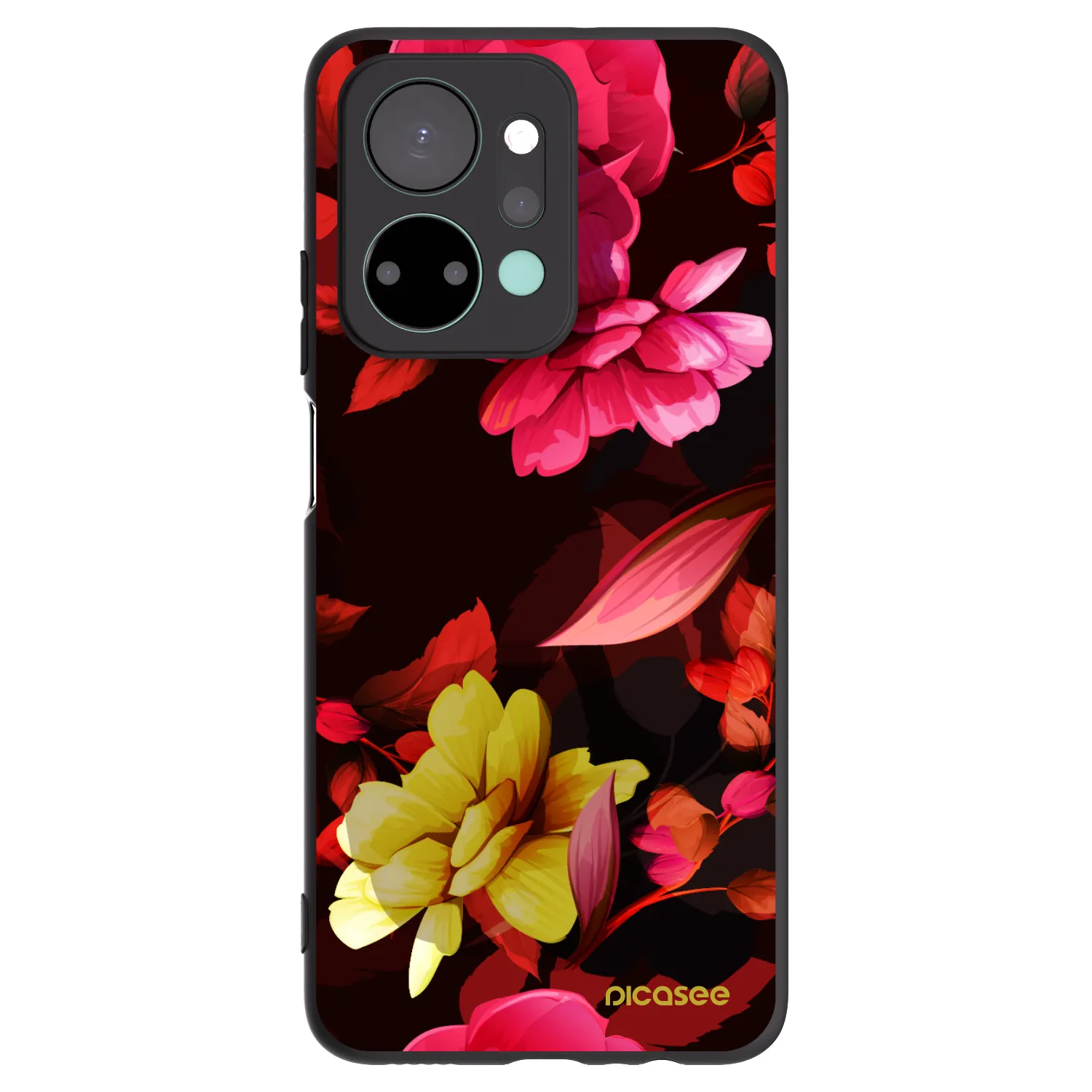 Picasee silikonowe czarne etui na Honor X7a - Dark Peonny