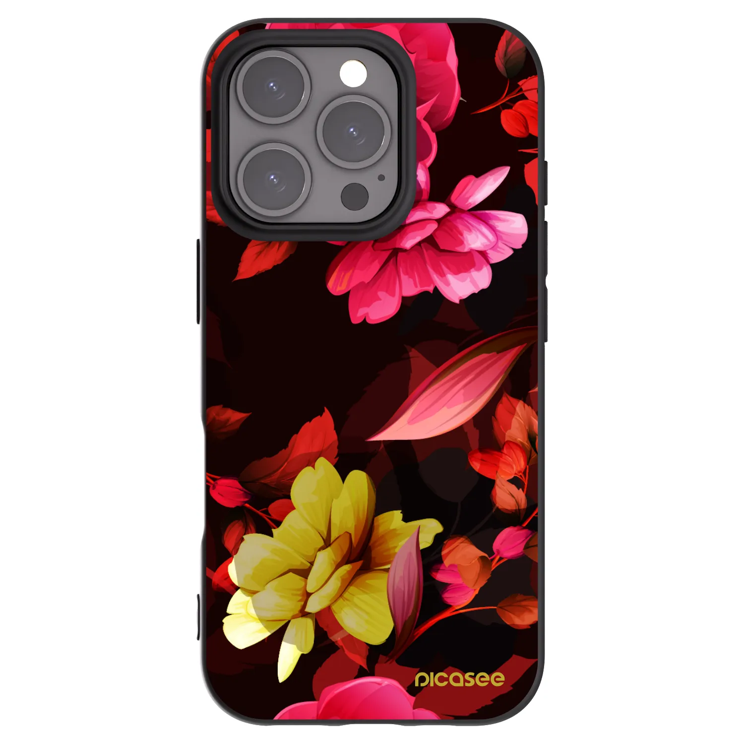 Picasee silikonowe czarne etui na Apple iPhone 16 Pro - Dark Peonny