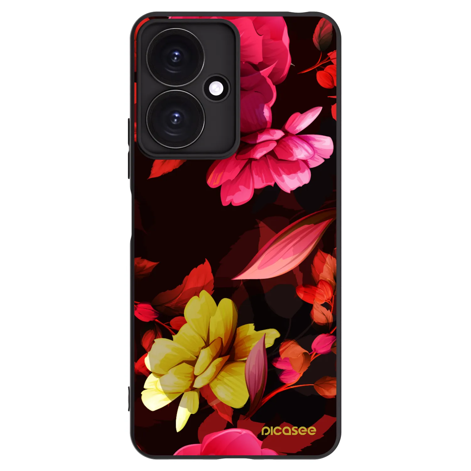 Picasee silikonowe czarne etui na Xiaomi Redmi 13C 5G - Dark Peonny