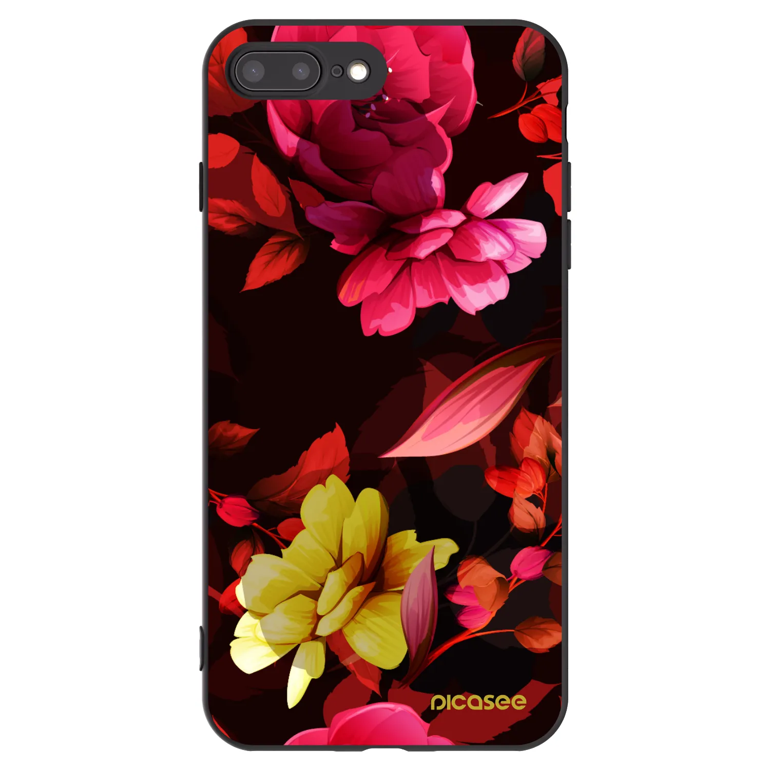 Picasee silikonowe czarne etui na Apple iPhone 8 Plus - Dark Peonny