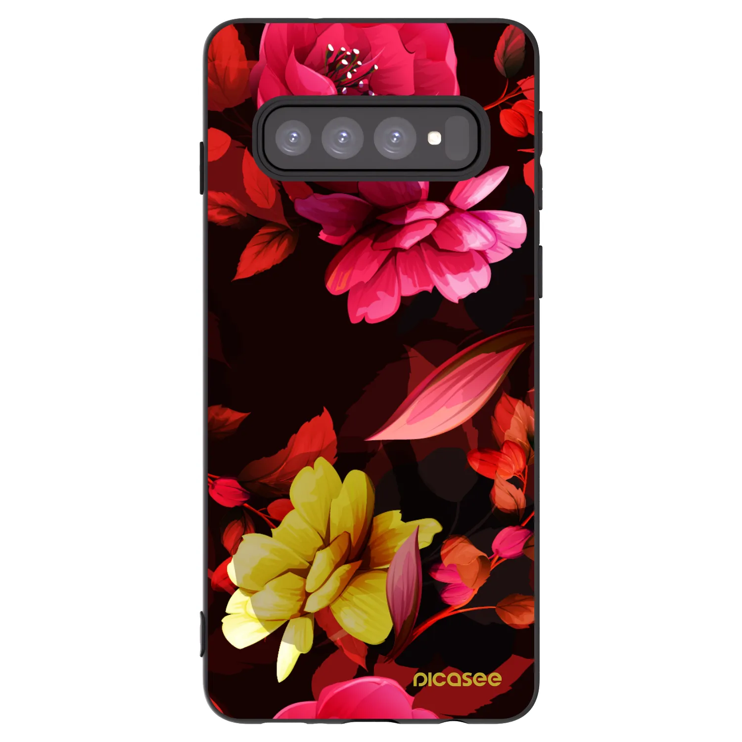 Picasee silikonowe czarne etui na Samsung Galaxy S10 G973 - Dark Peonny