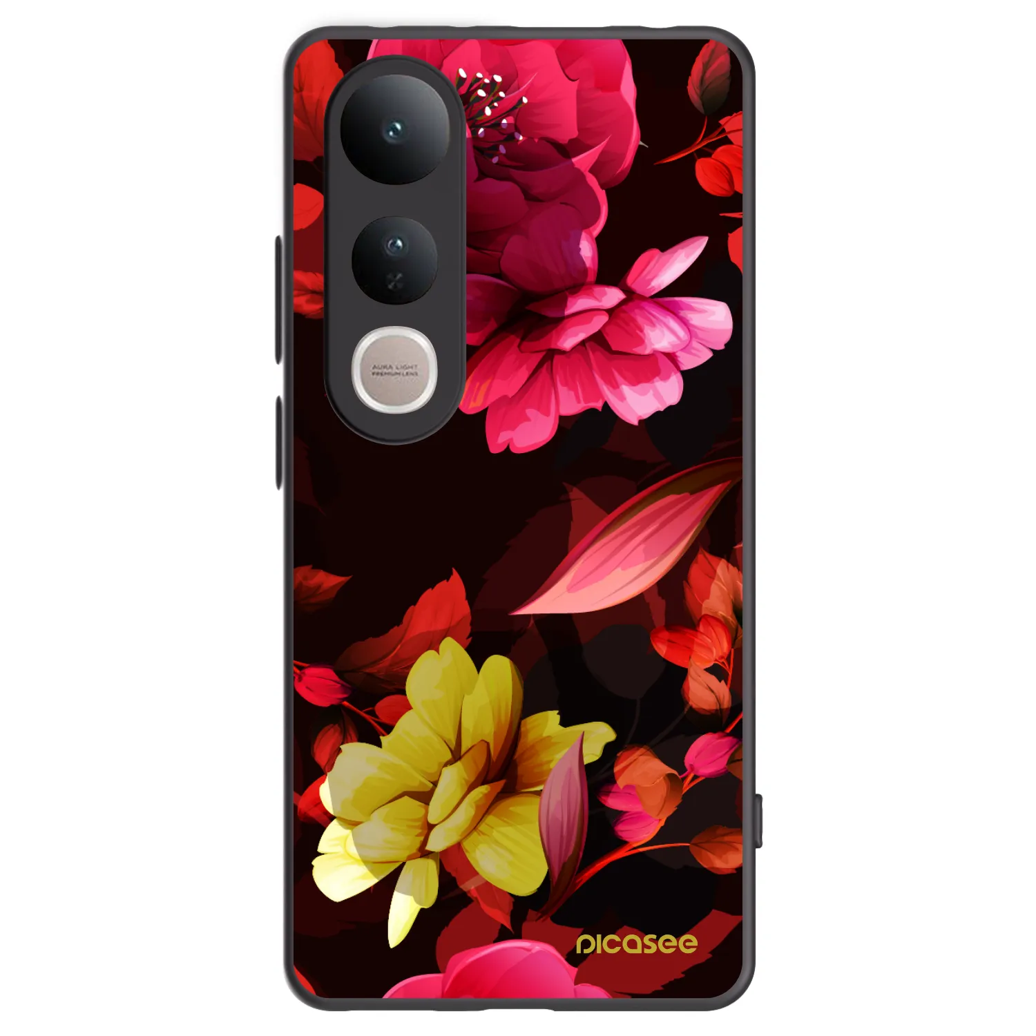 Picasee silikonowe czarne etui na Vivo V50 Lite 5G - Dark Peonny