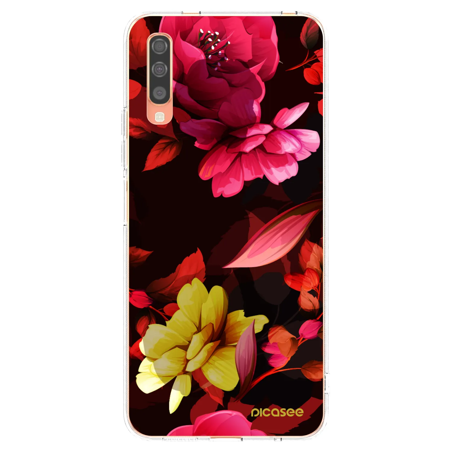 Picasee silikonowe przeźroczyste etui na Samsung Galaxy A70 A705F - Dark Peonny