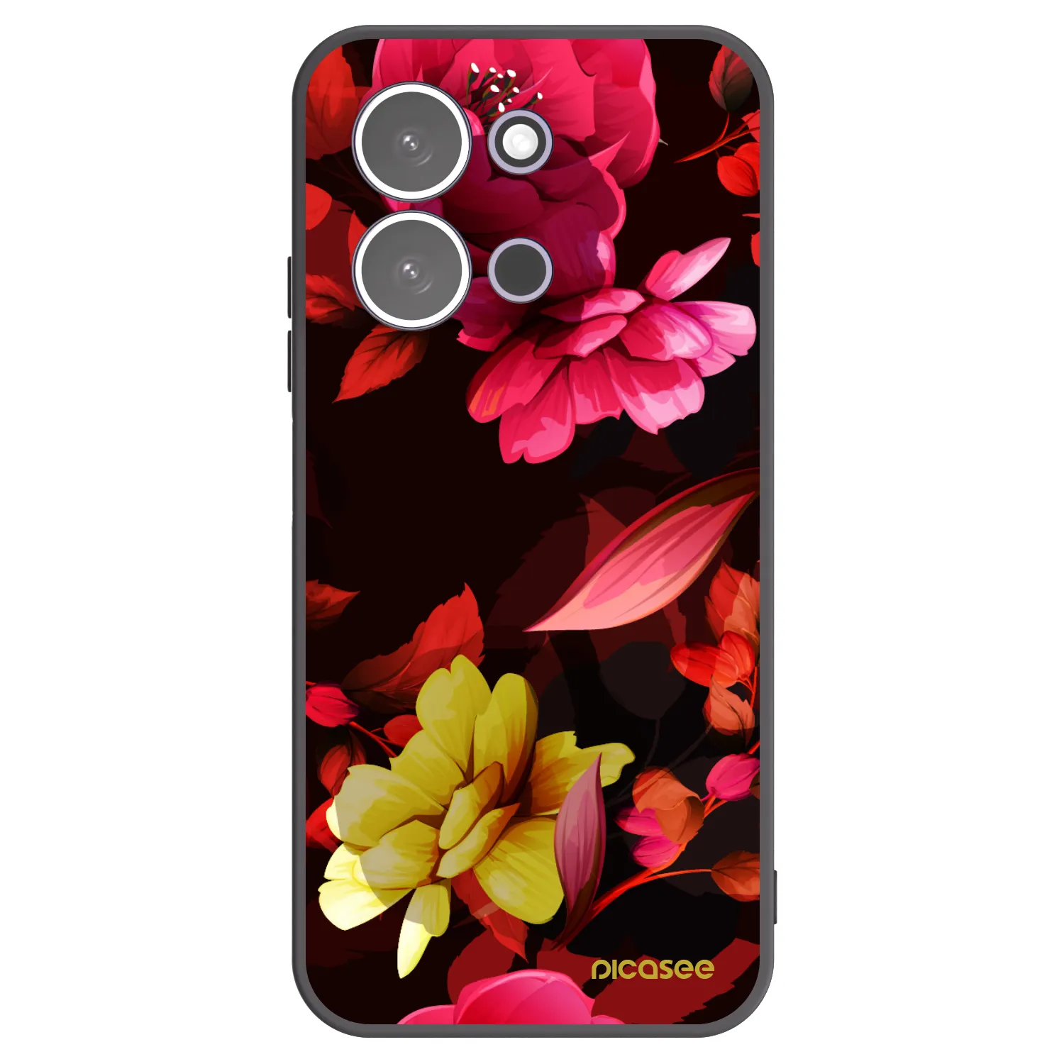 Picasee silikonowe czarne etui na Xiaomi Redmi 15C 5G - Dark Peonny