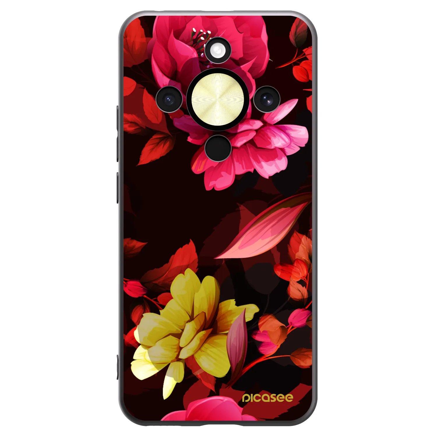 Picasee silikonowe czarne etui na Honor Magic8 Lite 5G - Dark Peonny