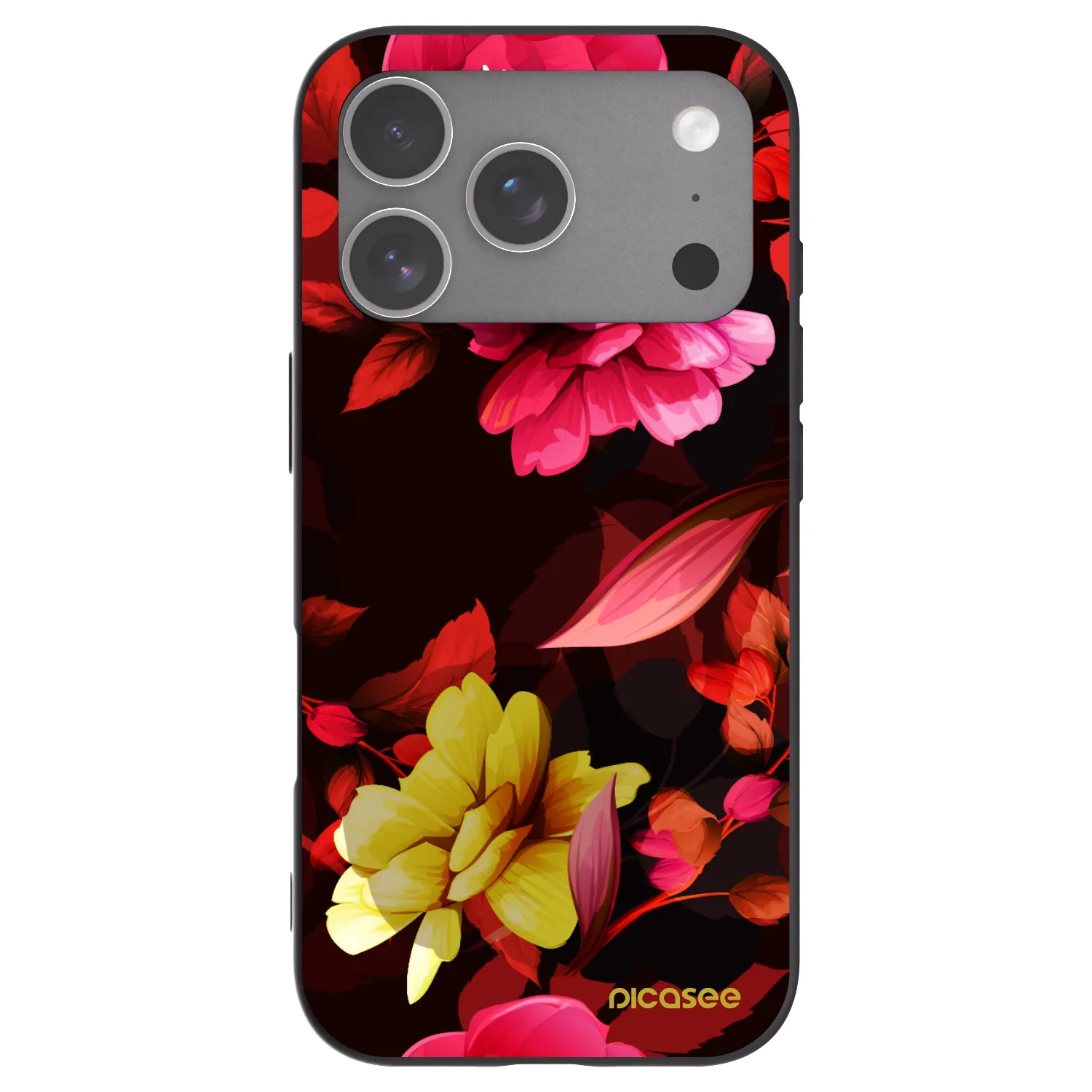 Picasee silikonowe czarne etui na Apple iPhone 18 Pro - Dark Peonny