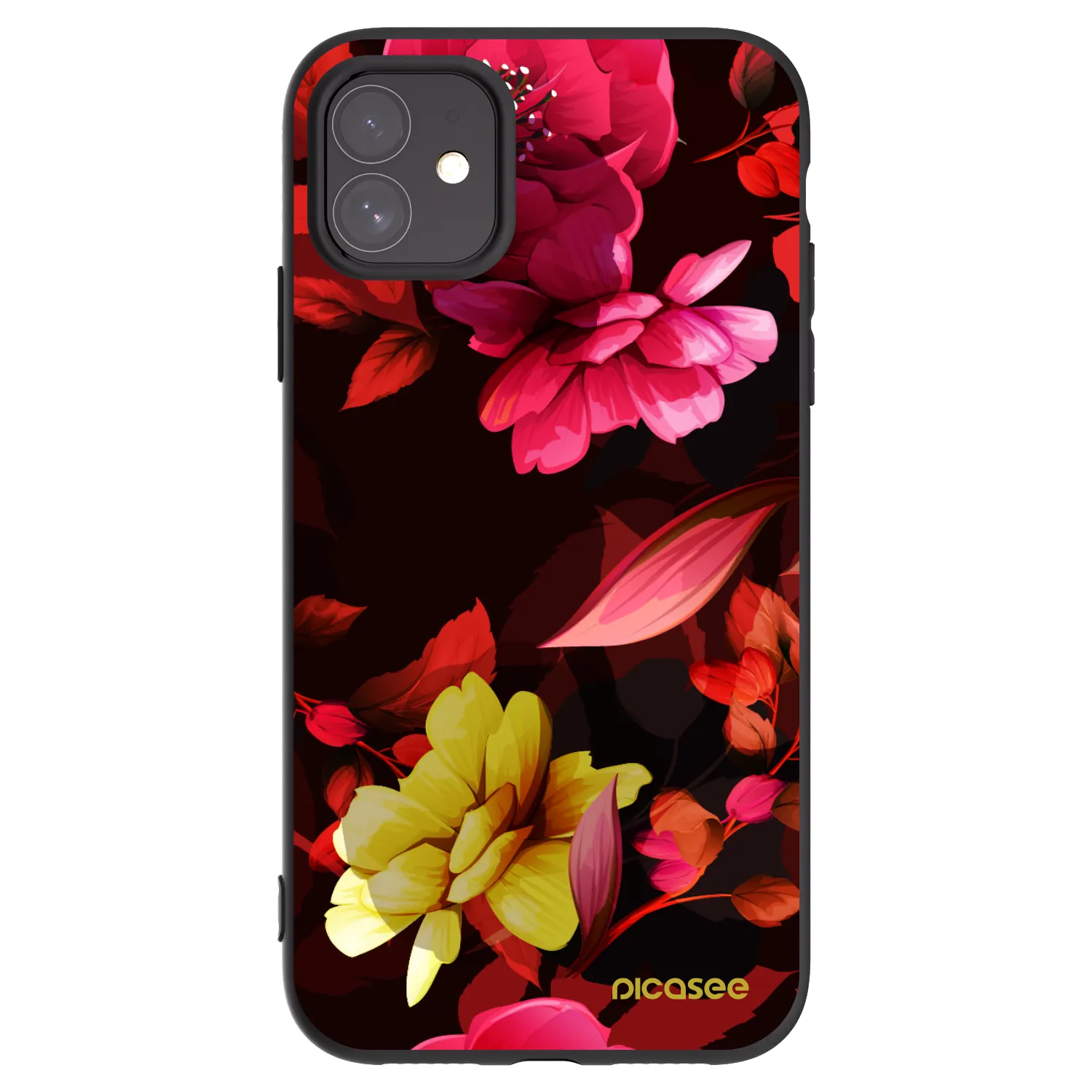 Picasee silikonowe czarne etui na Apple iPhone 11 - Dark Peonny