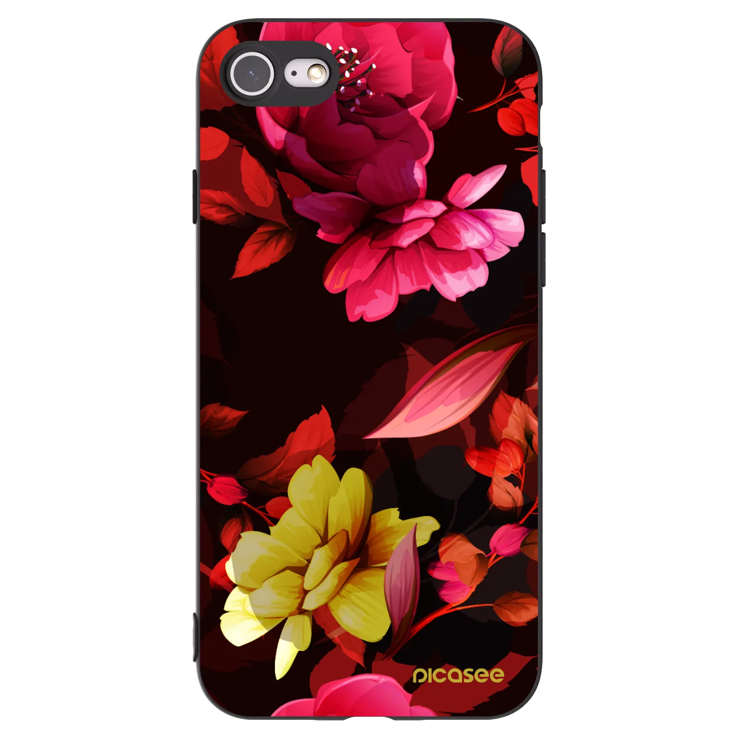 Picasee silikonowe czarne etui na Apple iPhone SE 2020 - Dark Peonny
