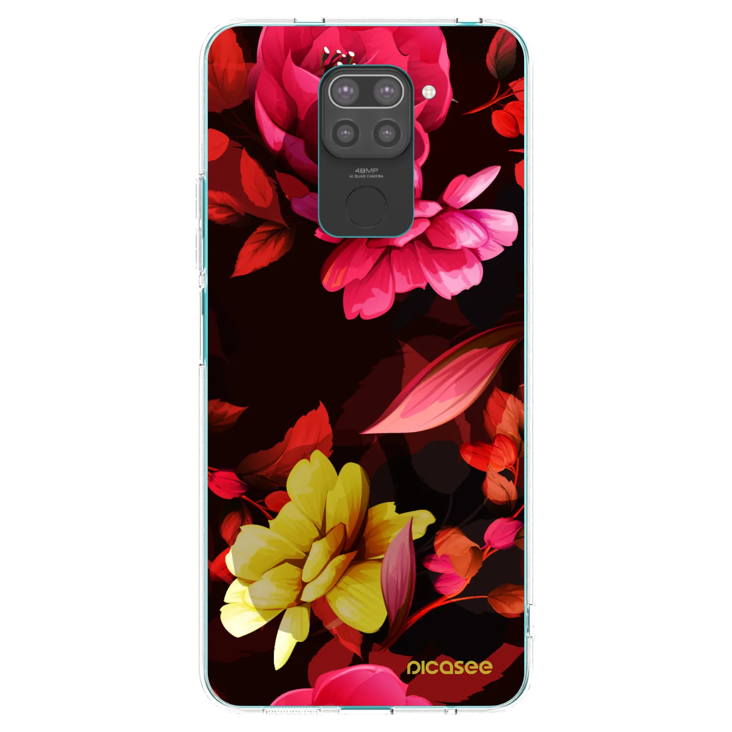 Picasee silikonowe czarne etui na Xiaomi Redmi Note 9 - Dark Peonny