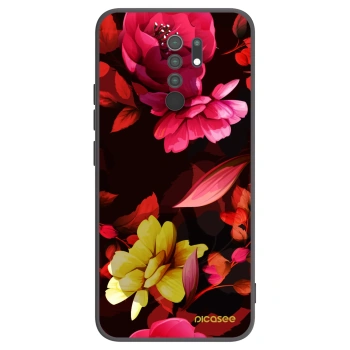 Picasee silikonowe czarne etui na Xiaomi Redmi 9 - Dark Peonny