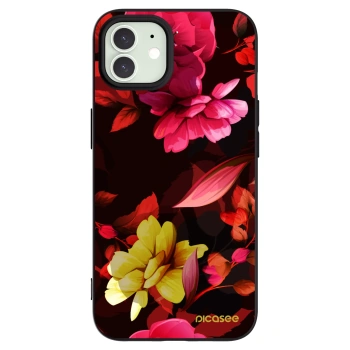 Picasee silikonowe czarne etui na Apple iPhone 12 Pro - Dark Peonny